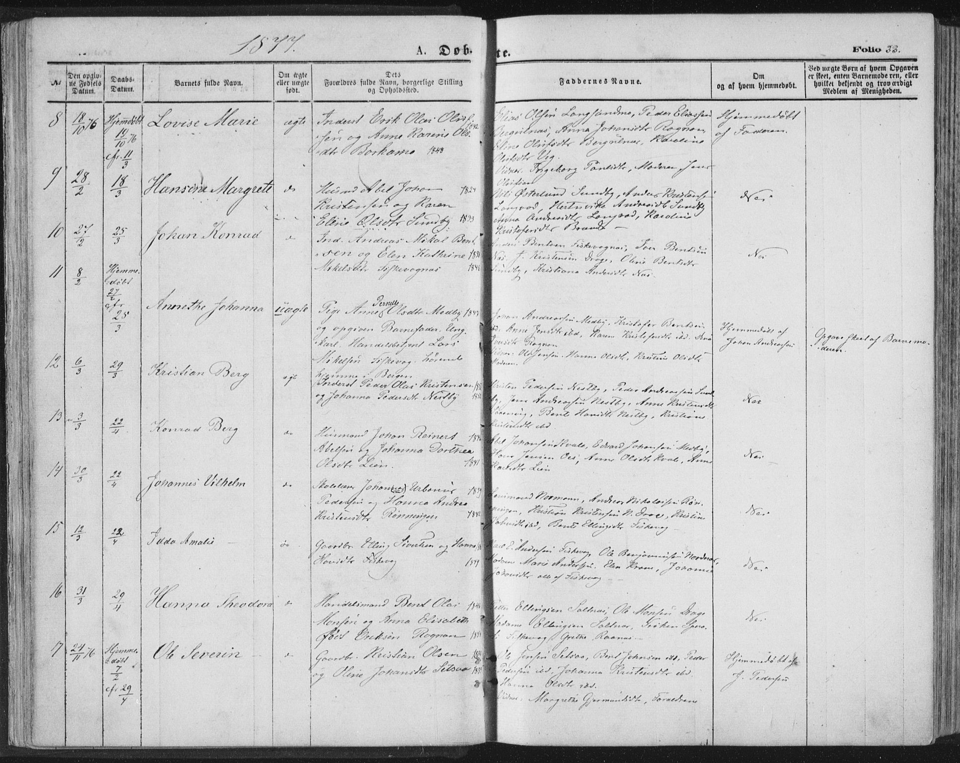 Ministerialprotokoller, klokkerbøker og fødselsregistre - Nordland, SAT/A-1459/847/L0668: Parish register (official) no. 847A08, 1872-1886, p. 33