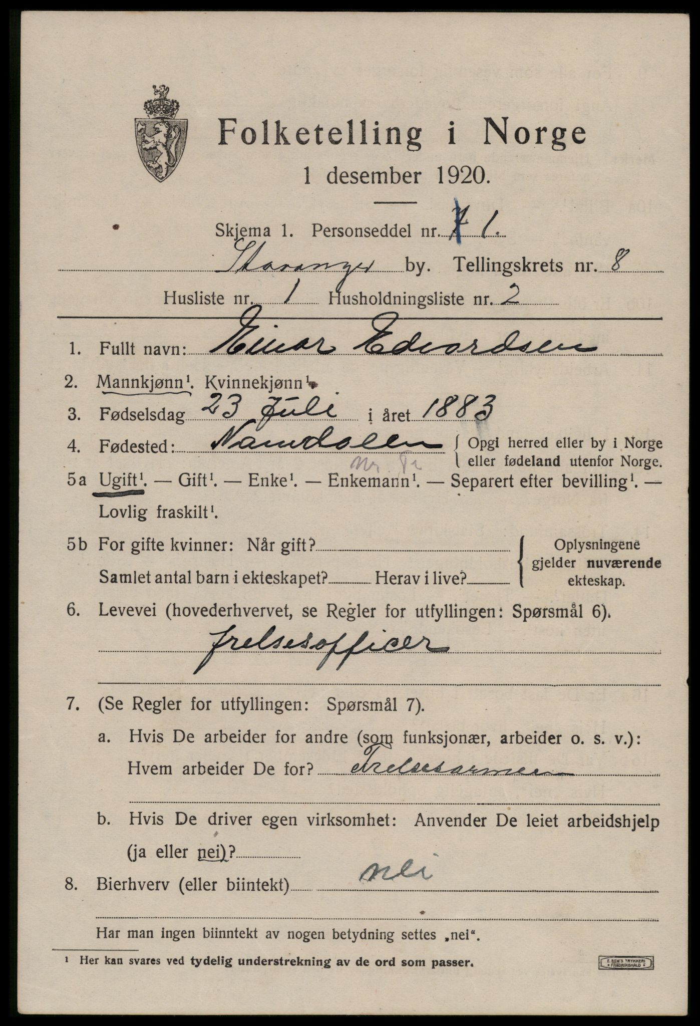 SAST, 1920 census for Stavanger, 1920, p. 47082