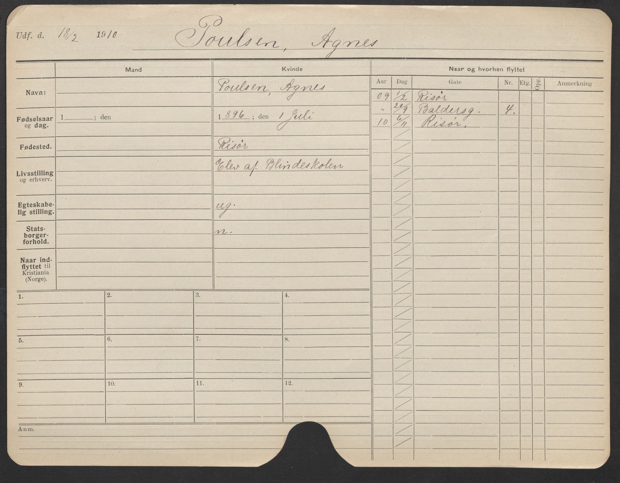 Oslo folkeregister, Registerkort, AV/SAO-A-11715/F/Fa/Fac/L0022: Kvinner, 1906-1914, p. 524a