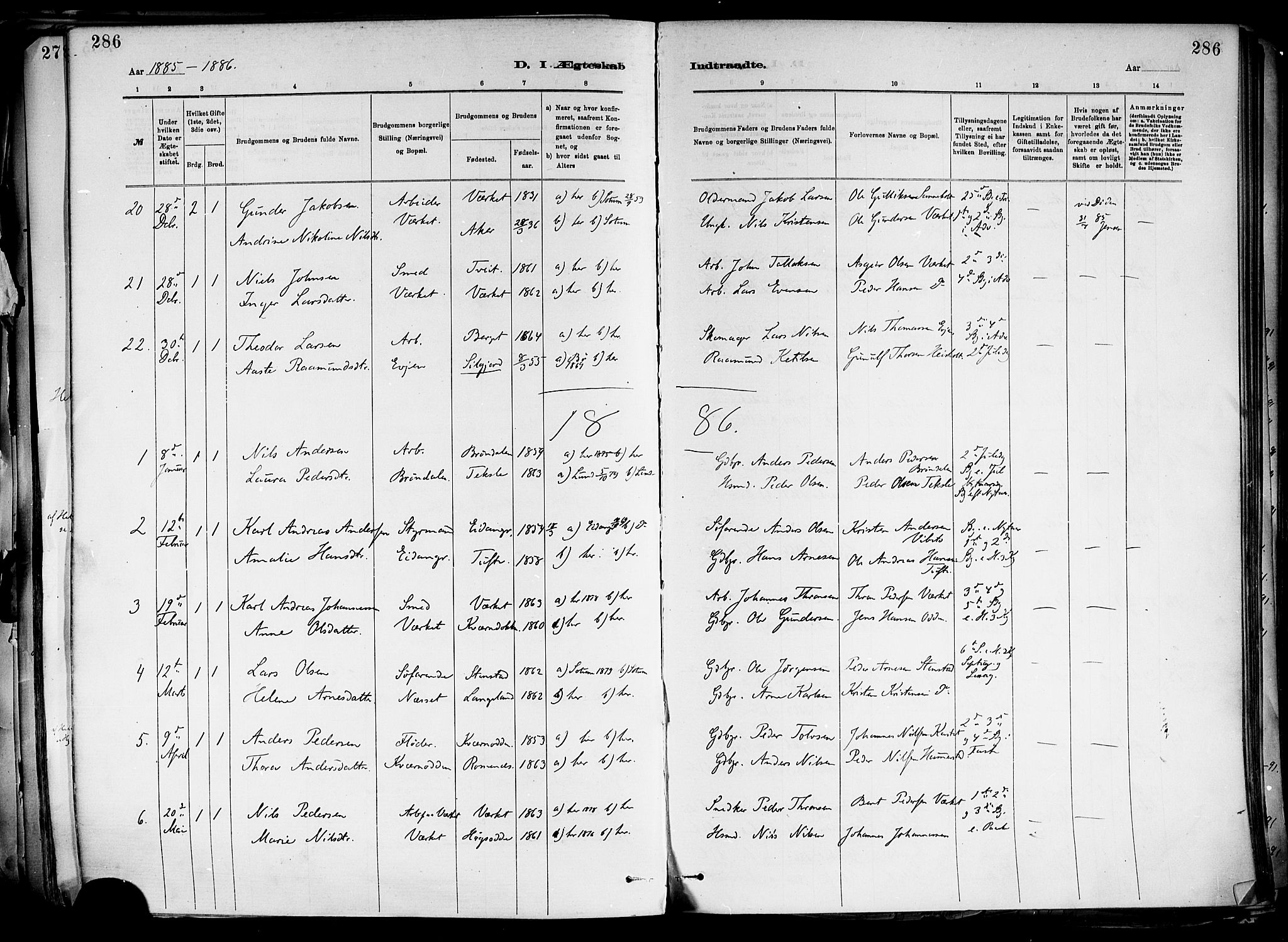 Holla kirkebøker, SAKO/A-272/F/Fa/L0008: Parish register (official) no. 8, 1882-1897, p. 286