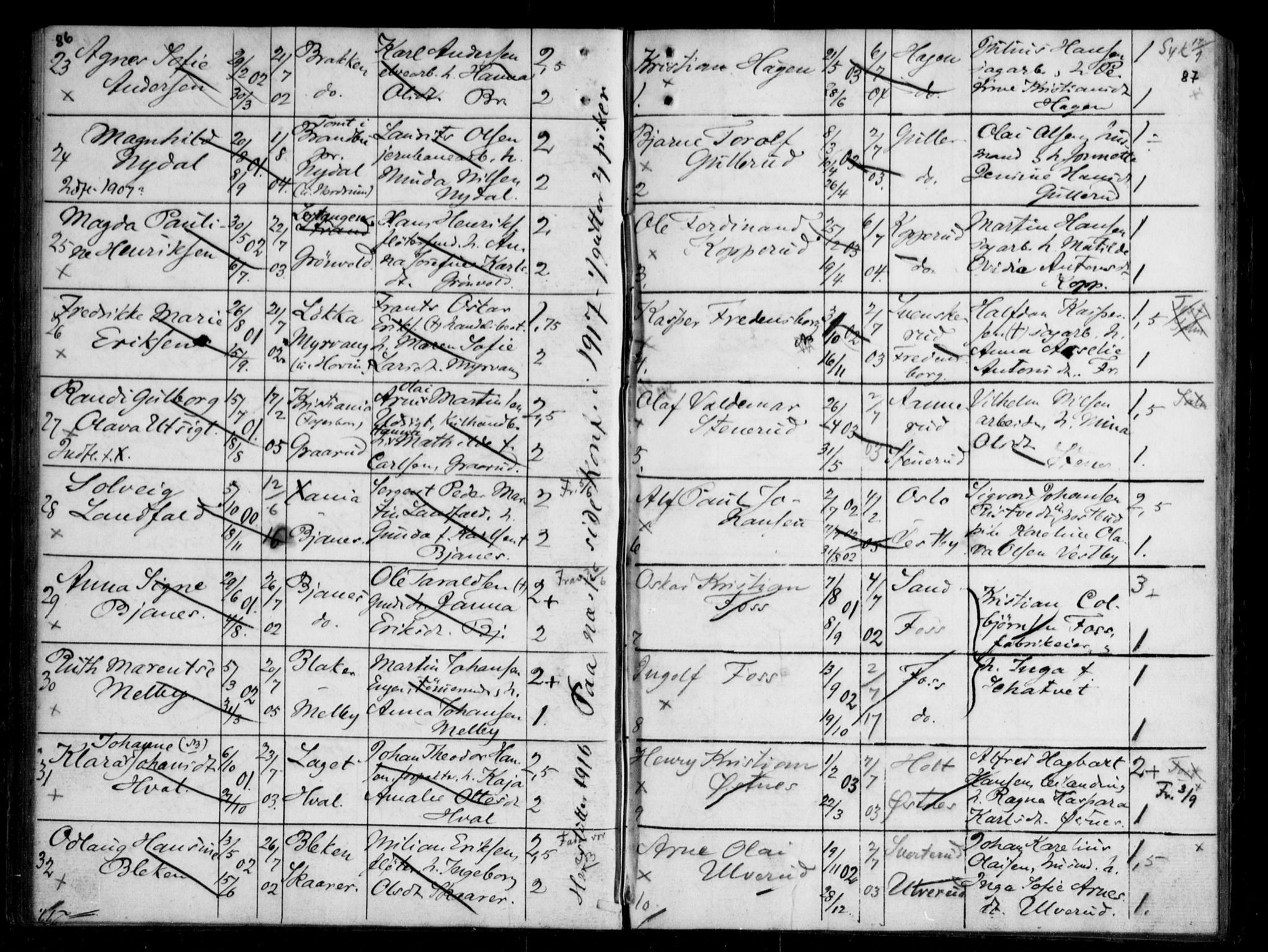 Fet prestekontor Kirkebøker, SAO/A-10370a/H/Ha/L0001: Banns register no. 1, 1906-1919, p. 86-87