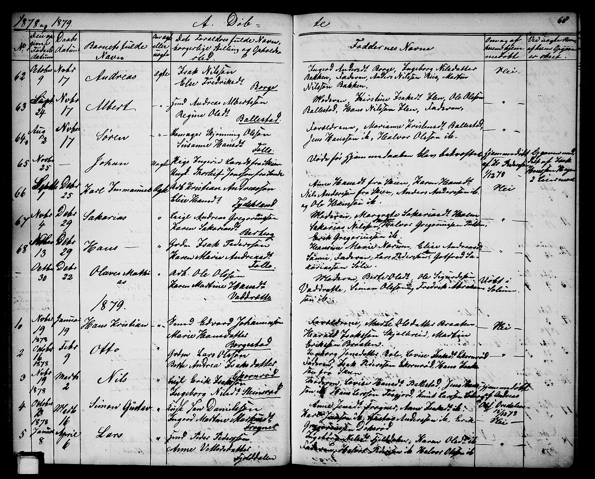 Gjerpen kirkebøker, SAKO/A-265/G/Ga/L0001: Parish register (copy) no. I 1, 1864-1882, p. 68