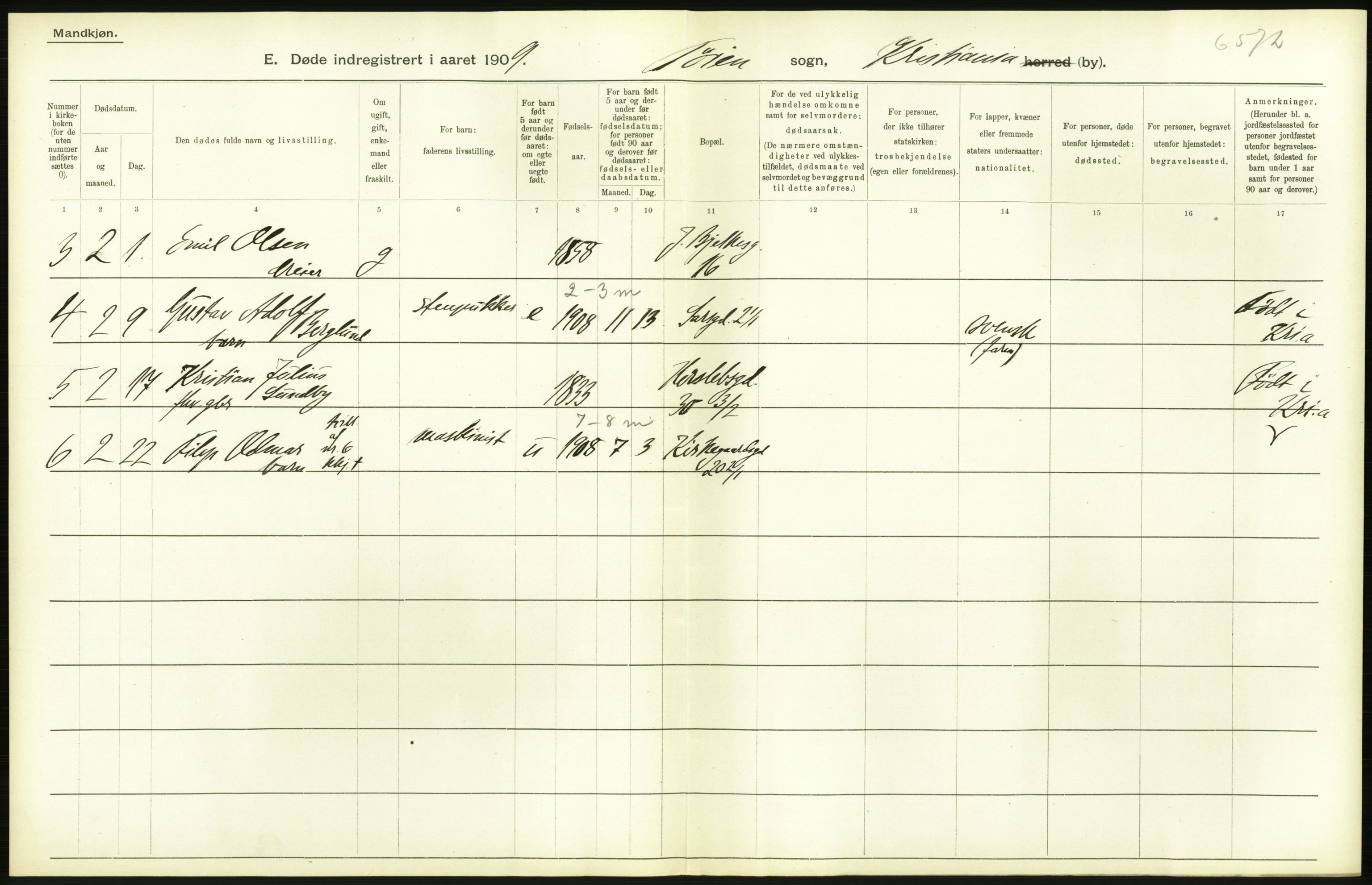 Statistisk sentralbyrå, Sosiodemografiske emner, Befolkning, AV/RA-S-2228/D/Df/Dfa/Dfag/L0010: Kristiania: Døde, dødfødte., 1909, p. 140