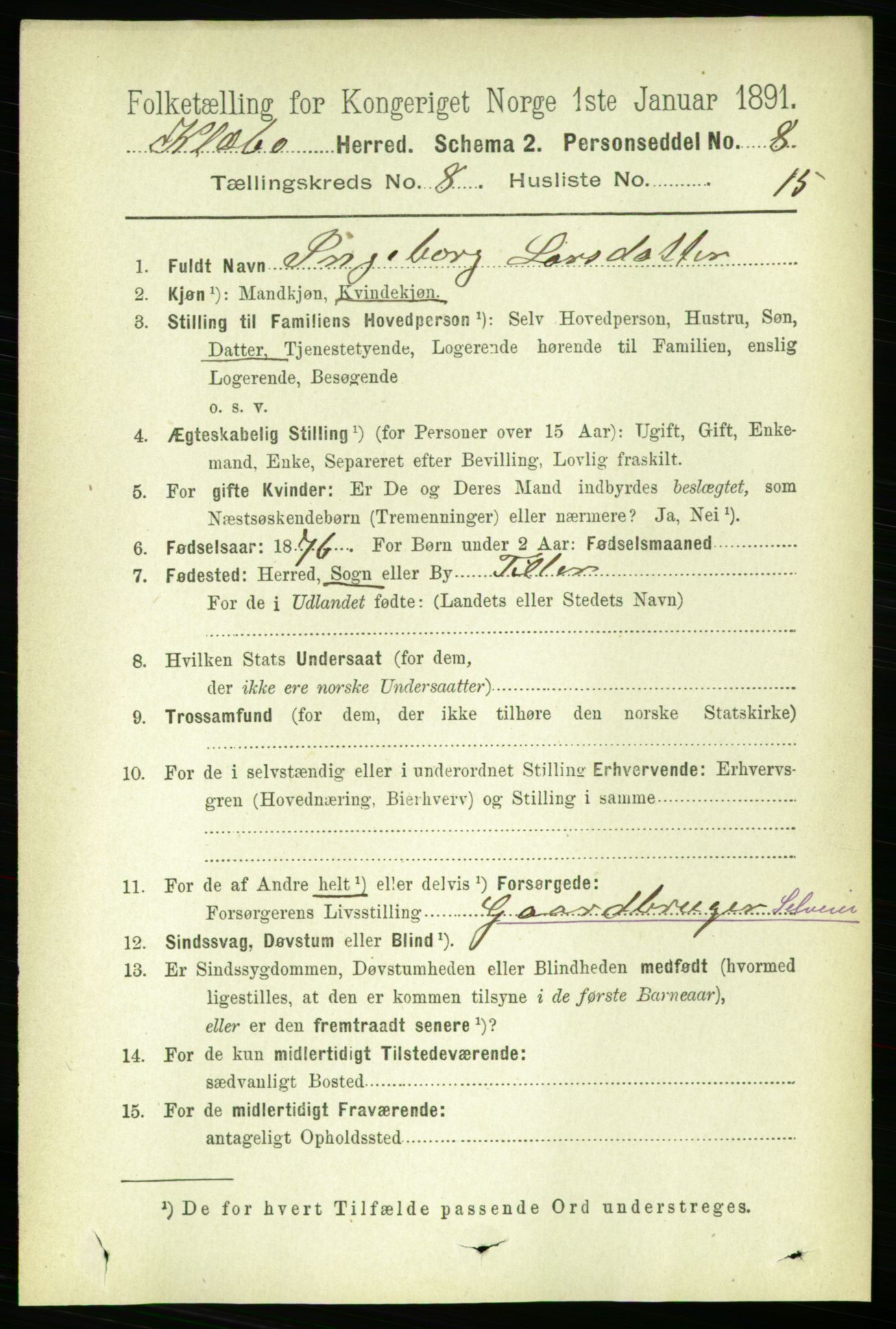 RA, 1891 census for 1662 Klæbu, 1891, p. 1630