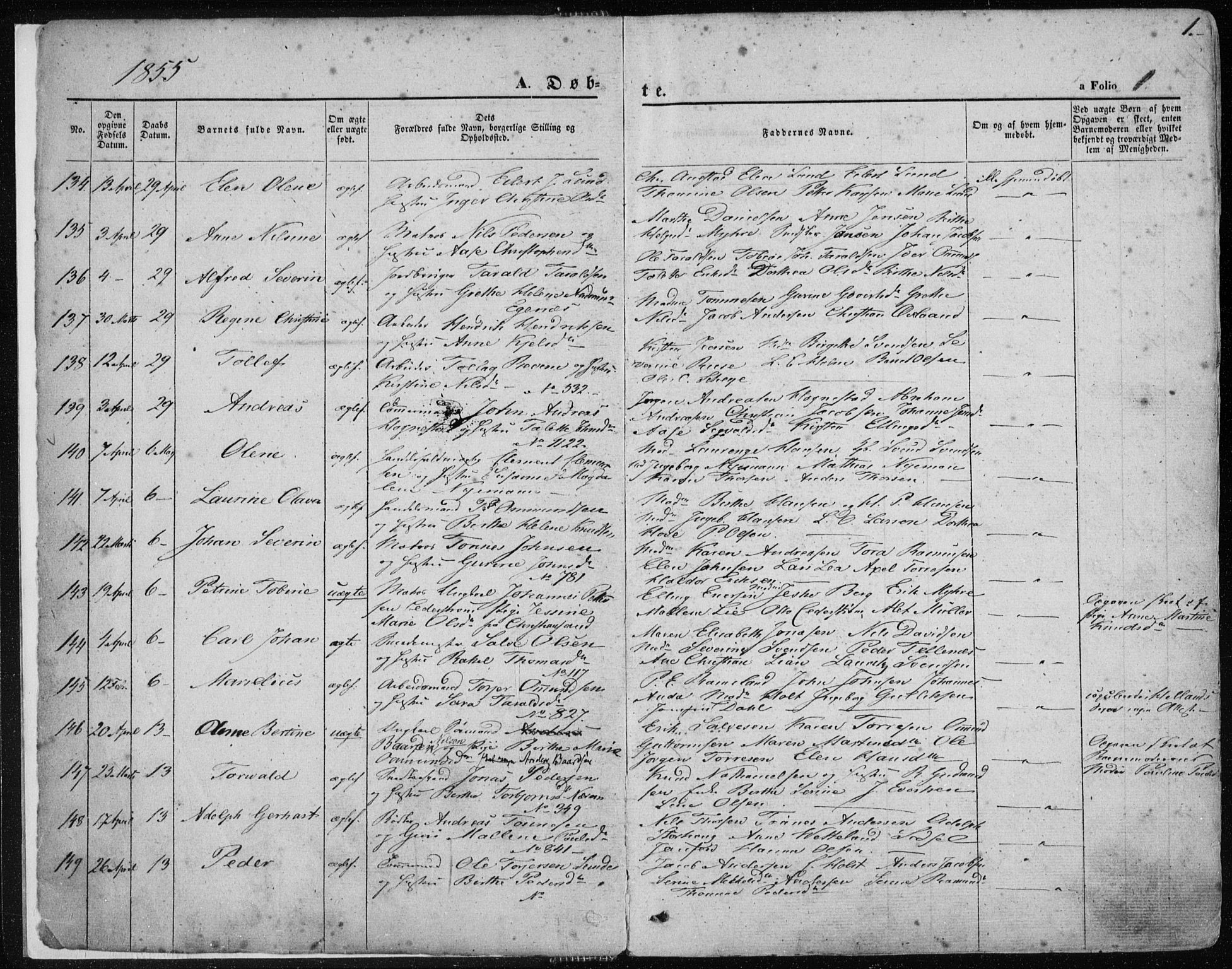 Domkirken sokneprestkontor, SAST/A-101812/001/30/30BA/L0017: Parish register (official) no. A 16, 1855-1867, p. 1