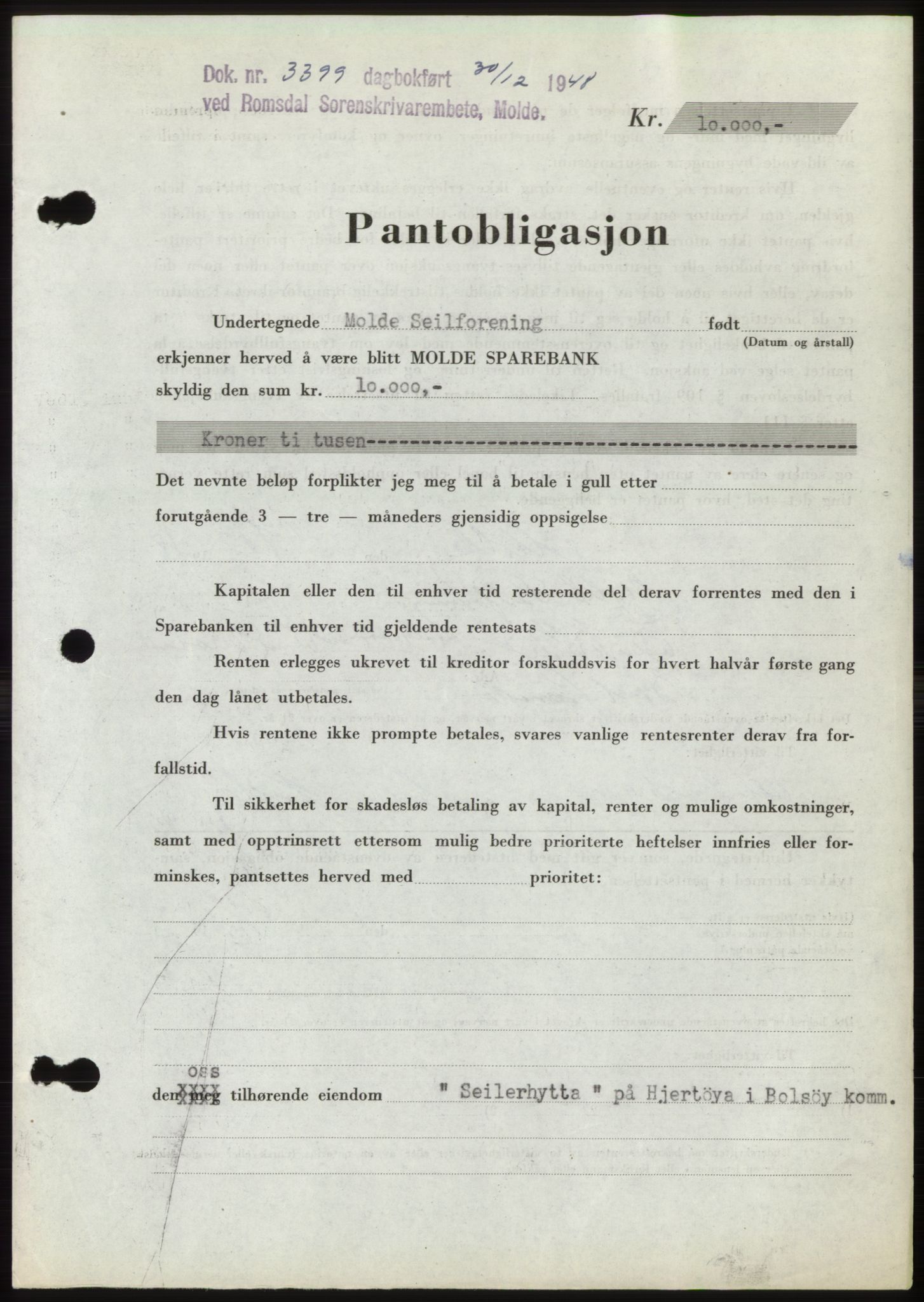 Romsdal sorenskriveri, AV/SAT-A-4149/1/2/2C: Mortgage book no. B4, 1948-1949, Diary no: : 3399/1948