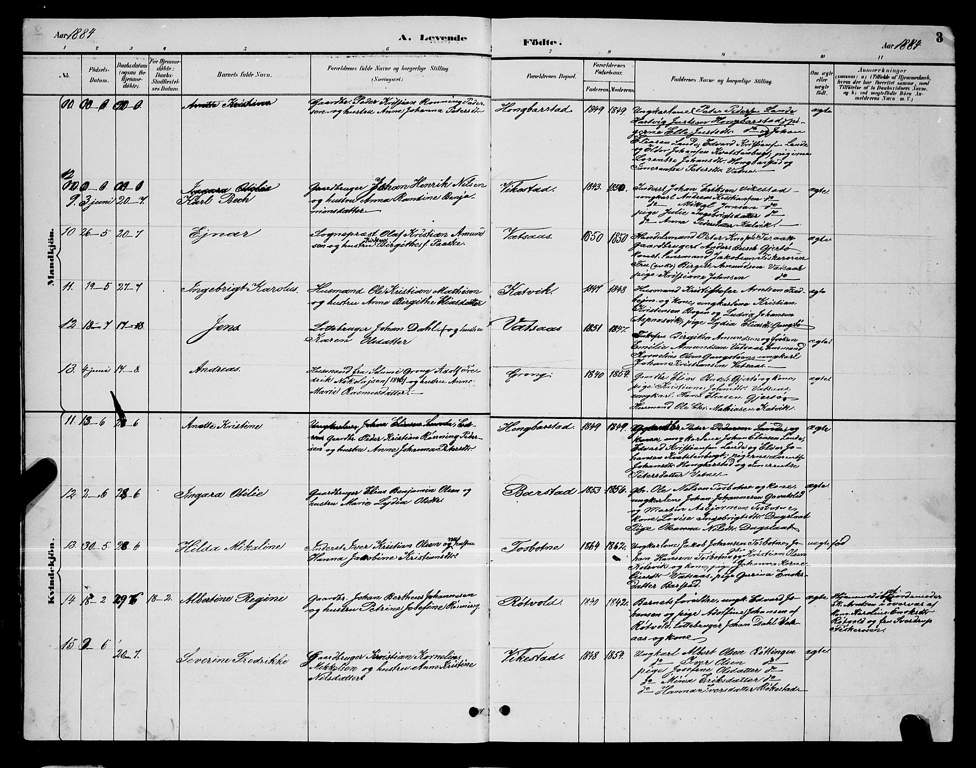 Ministerialprotokoller, klokkerbøker og fødselsregistre - Nordland, SAT/A-1459/810/L0160: Parish register (copy) no. 810C03, 1884-1896, p. 3