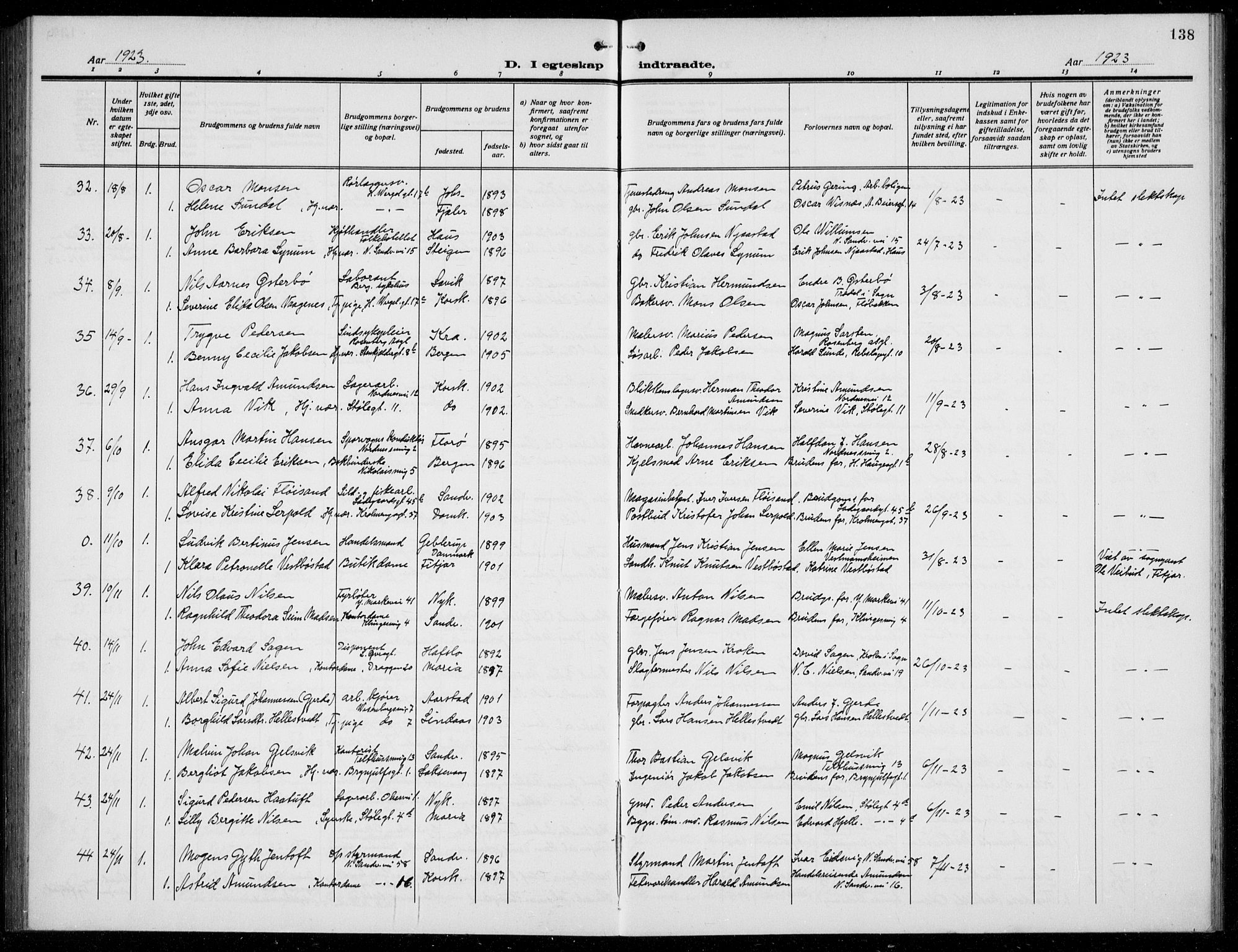 Mariakirken Sokneprestembete, AV/SAB-A-76901/H/Hab/L0010: Parish register (copy) no. A 10, 1920-1937, p. 138