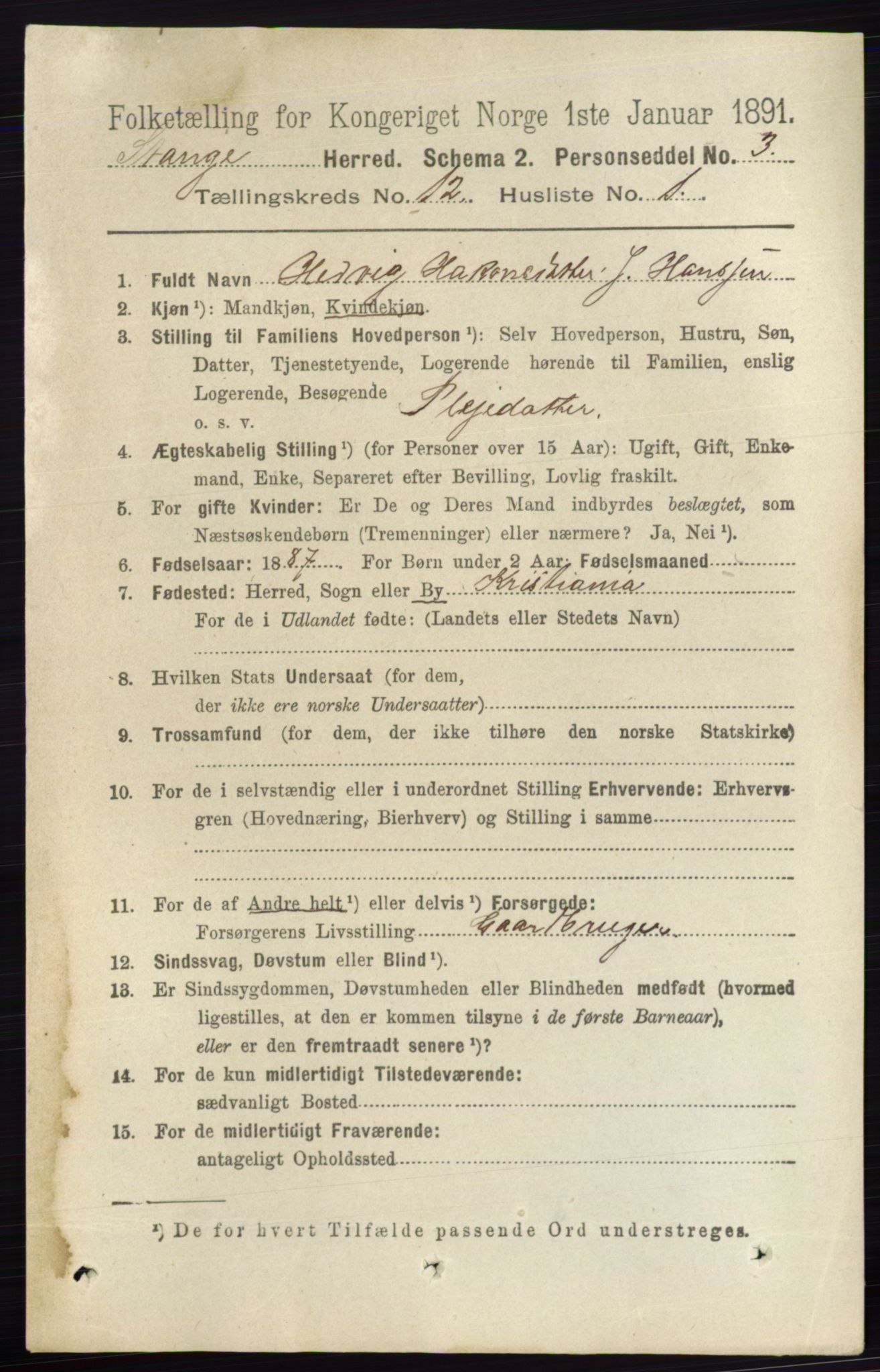 RA, 1891 census for 0417 Stange, 1891, p. 7994