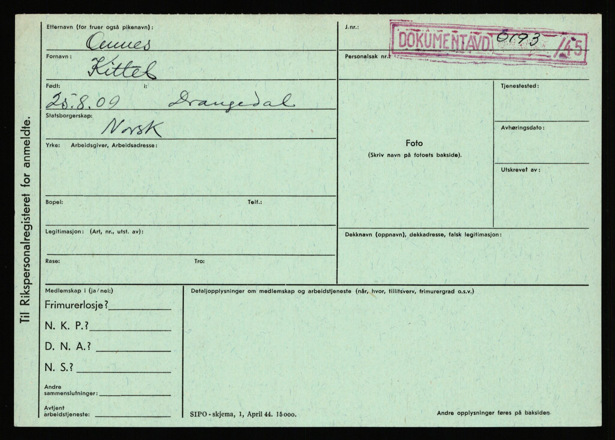 Statspolitiet - Hovedkontoret / Osloavdelingen, AV/RA-S-1329/C/Ca/L0012: Oanæs - Quistgaard	, 1943-1945, p. 2072