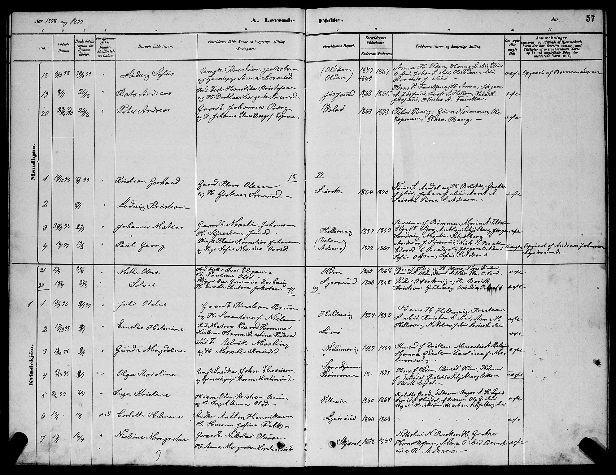 Ministerialprotokoller, klokkerbøker og fødselsregistre - Sør-Trøndelag, AV/SAT-A-1456/654/L0665: Parish register (copy) no. 654C01, 1879-1901, p. 57