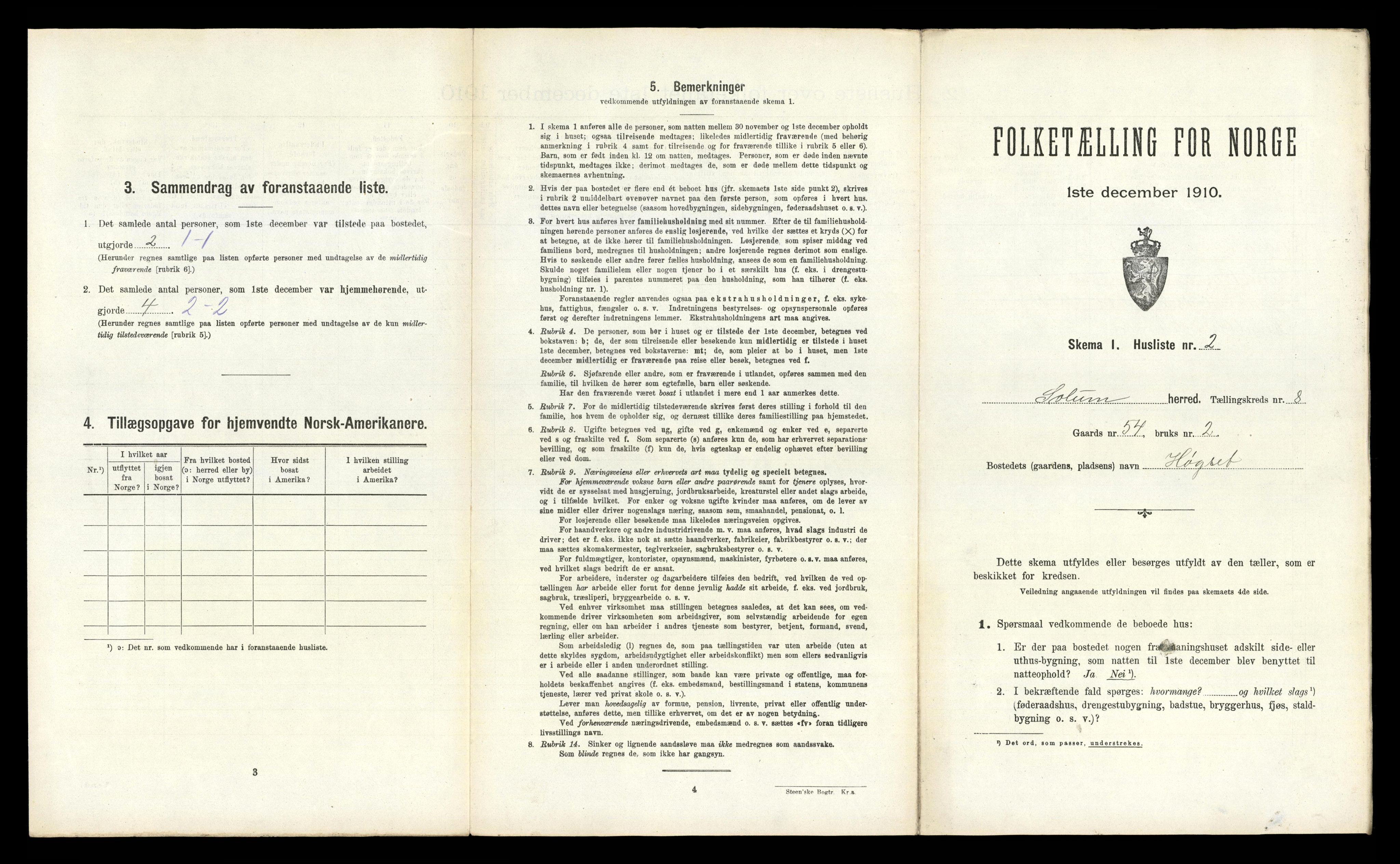RA, 1910 census for Solum, 1910, p. 2301