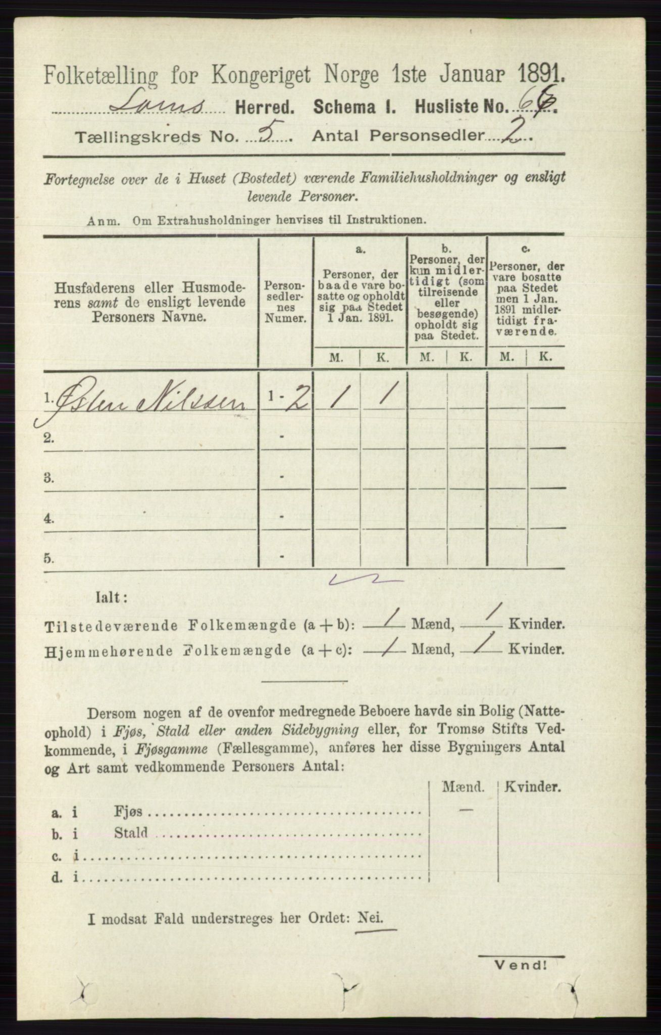 RA, 1891 census for 0514 Lom, 1891, p. 1843