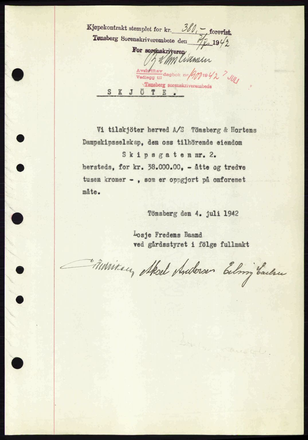 Tønsberg sorenskriveri, AV/SAKO-A-130/G/Ga/Gaa/L0011: Mortgage book no. A11, 1941-1942, Diary no: : 1900/1942