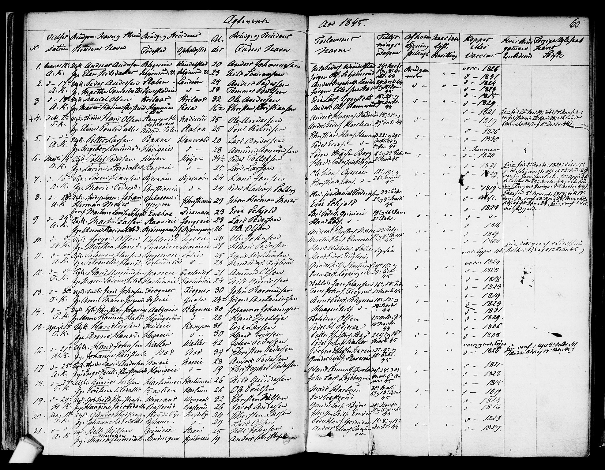 Asker prestekontor Kirkebøker, SAO/A-10256a/F/Fa/L0010: Parish register (official) no. I 10, 1825-1878, p. 60