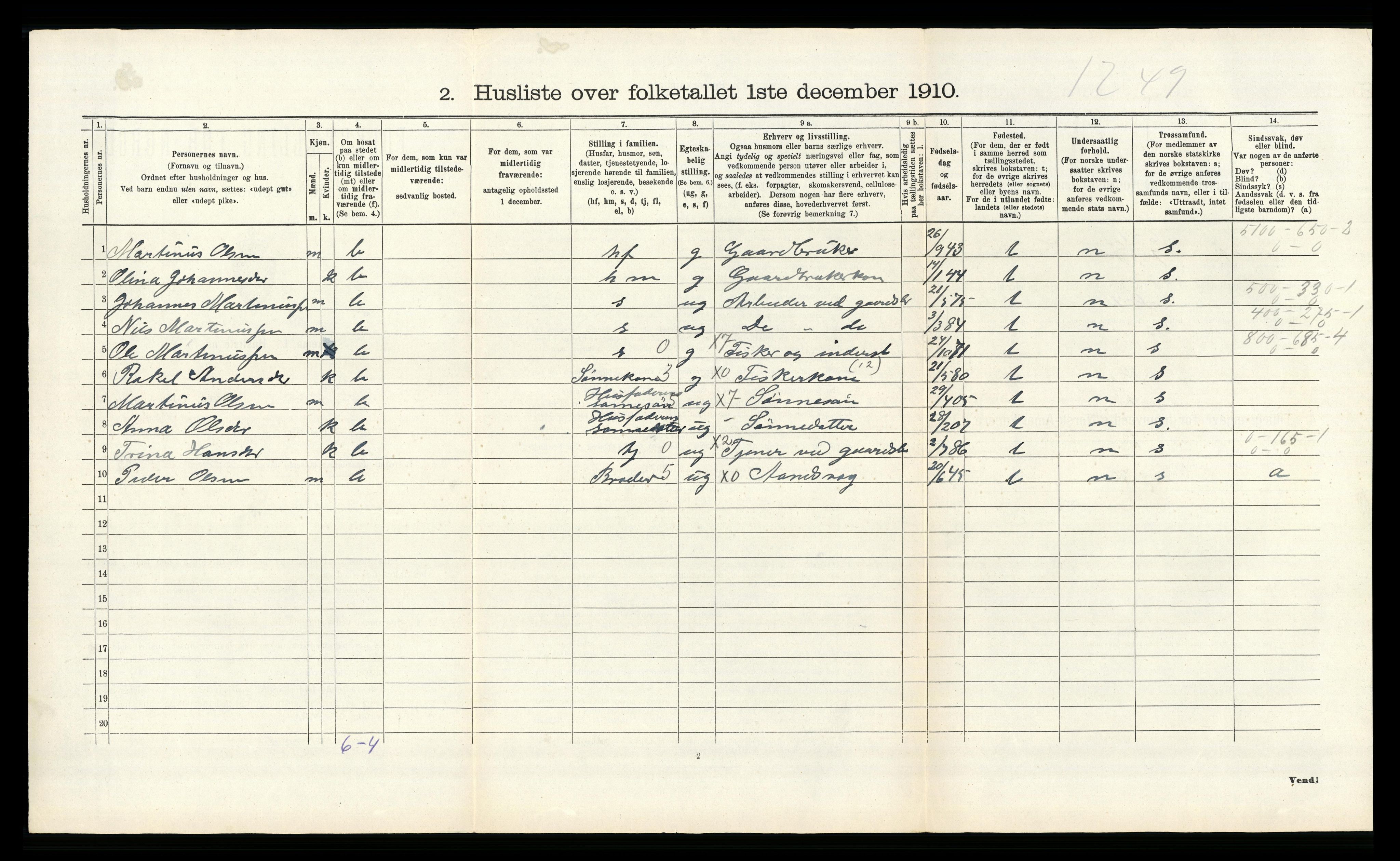 RA, 1910 census for Herdla, 1910, p. 645