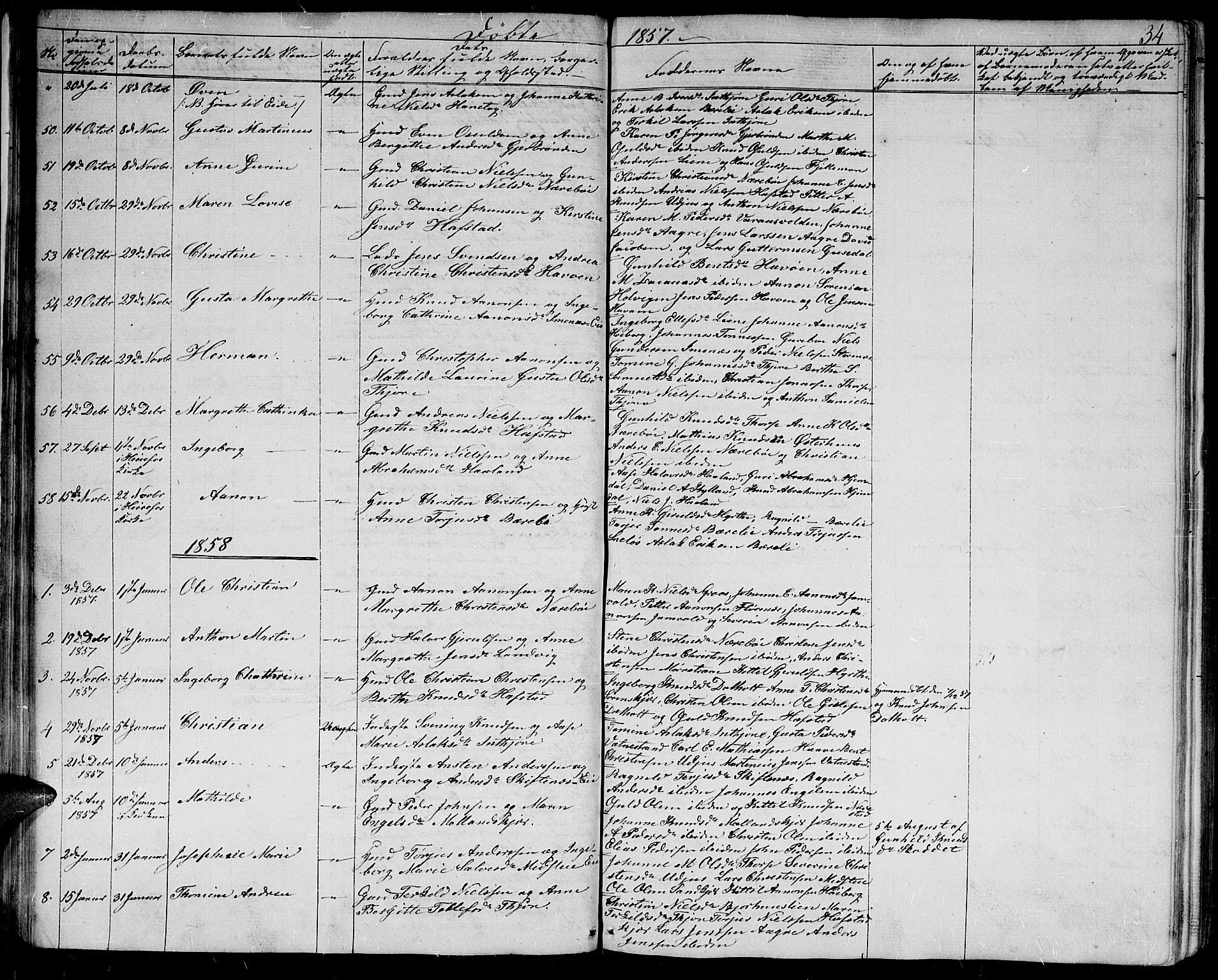 Hommedal sokneprestkontor, AV/SAK-1111-0023/F/Fb/Fbb/L0005: Parish register (copy) no. B 5, 1850-1869, p. 34