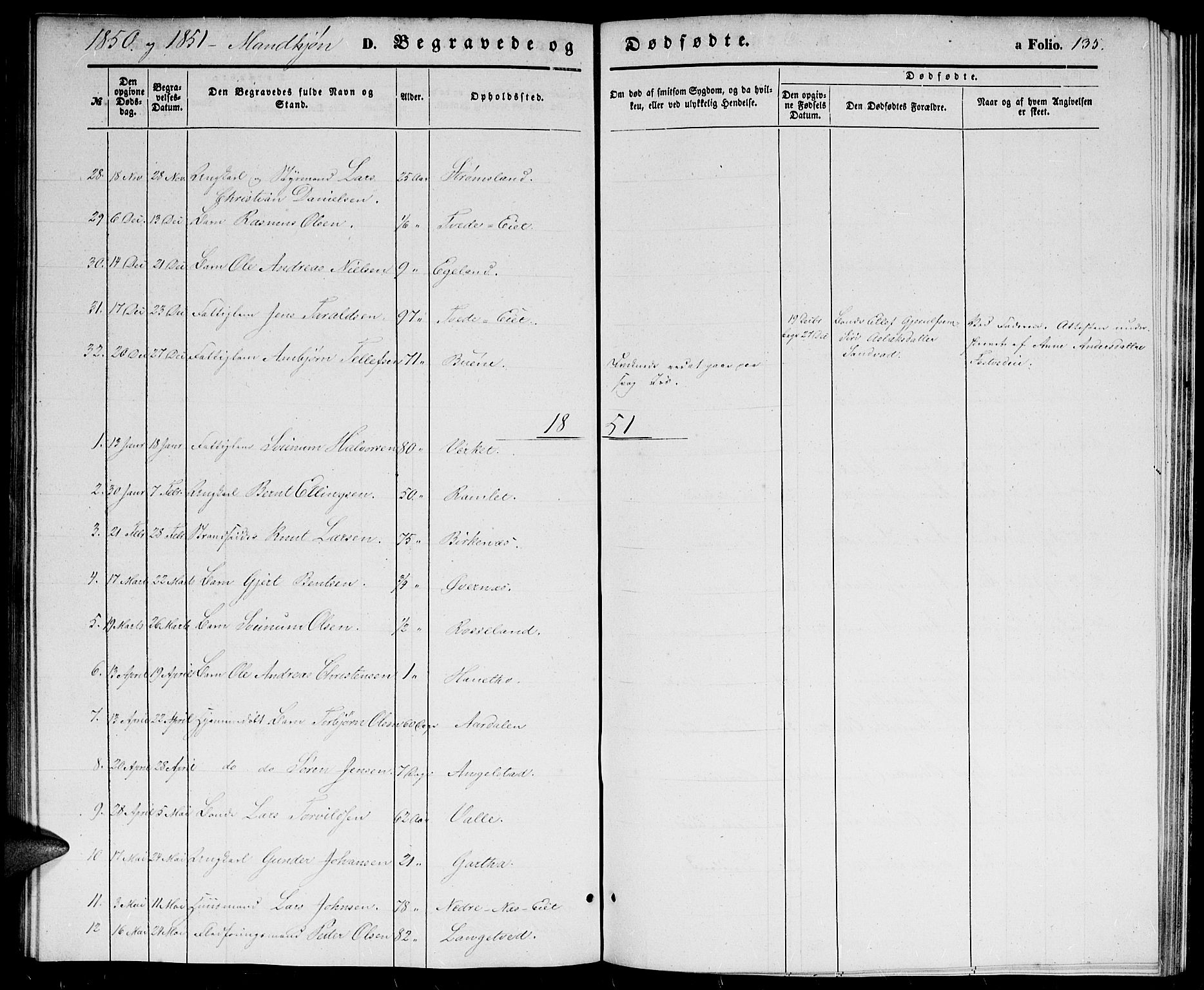 Holt sokneprestkontor, AV/SAK-1111-0021/F/Fb/L0007: Parish register (copy) no. B 7, 1849-1858, p. 135