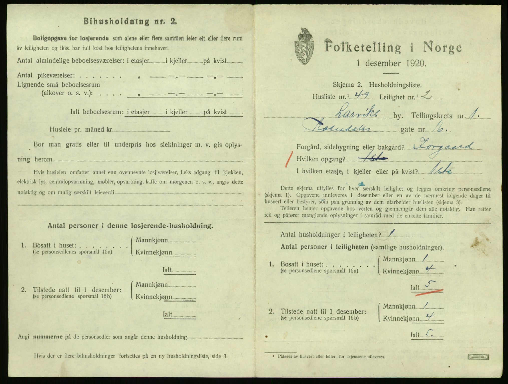 SAKO, 1920 census for Larvik, 1920, p. 3192