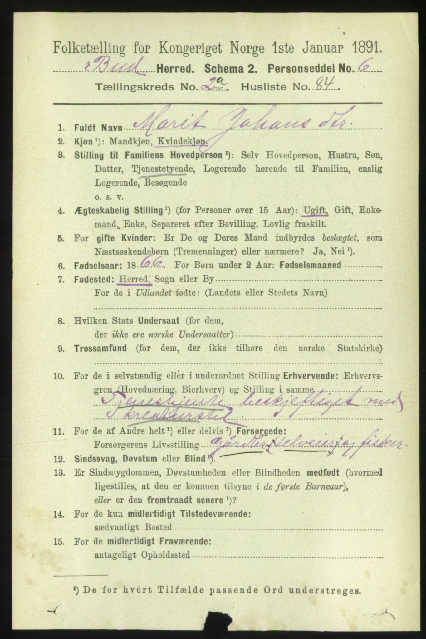 RA, 1891 census for 1549 Bud, 1891, p. 1191