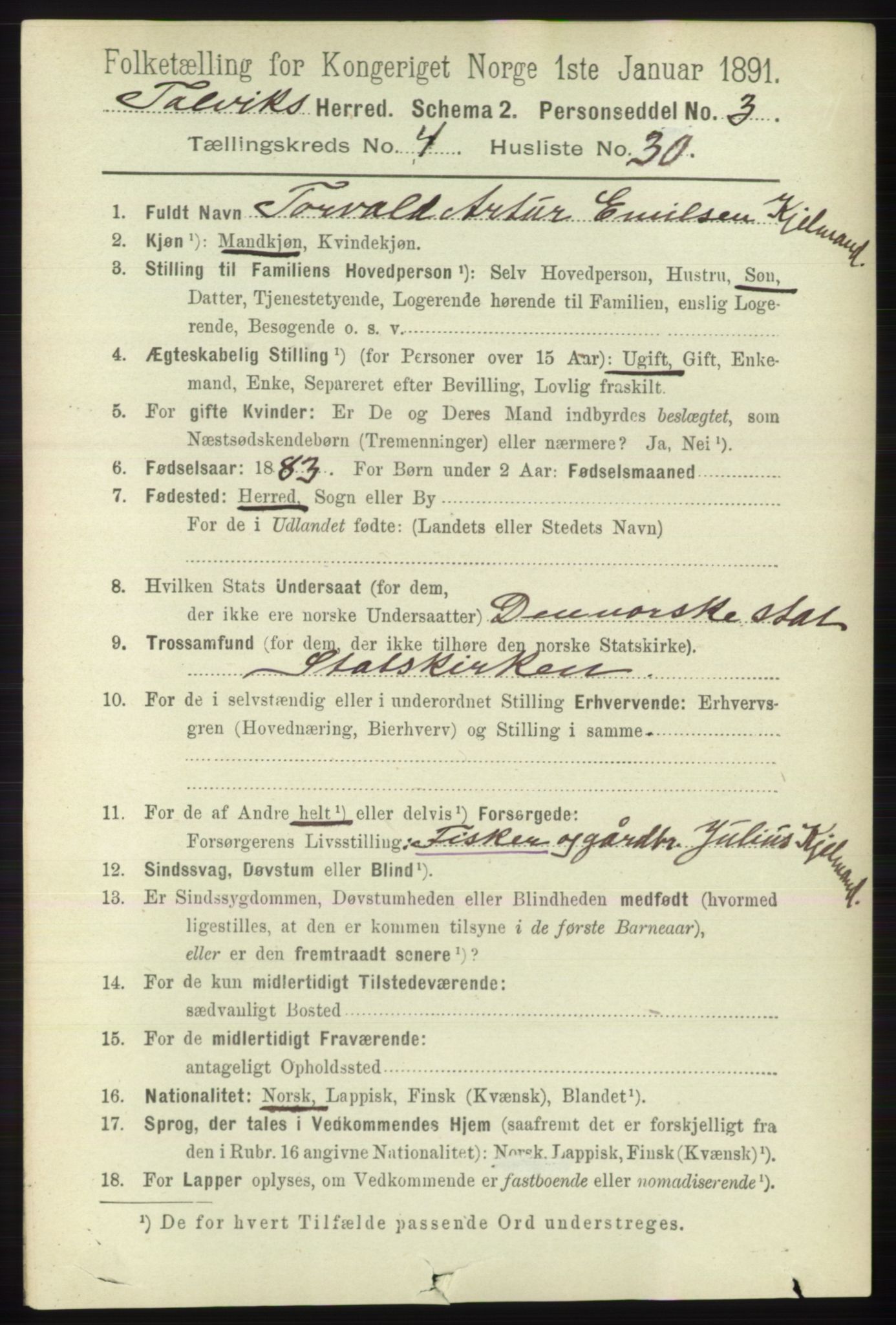 RA, 1891 census for 2013 Talvik, 1891, p. 1298