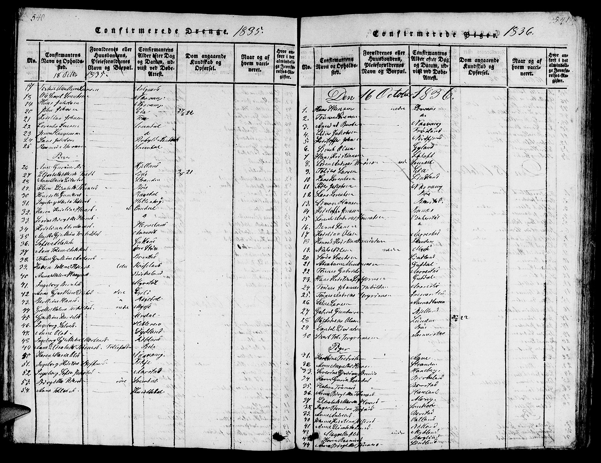 Sokndal sokneprestkontor, SAST/A-101808: Parish register (copy) no. B 1, 1815-1848, p. 540-541