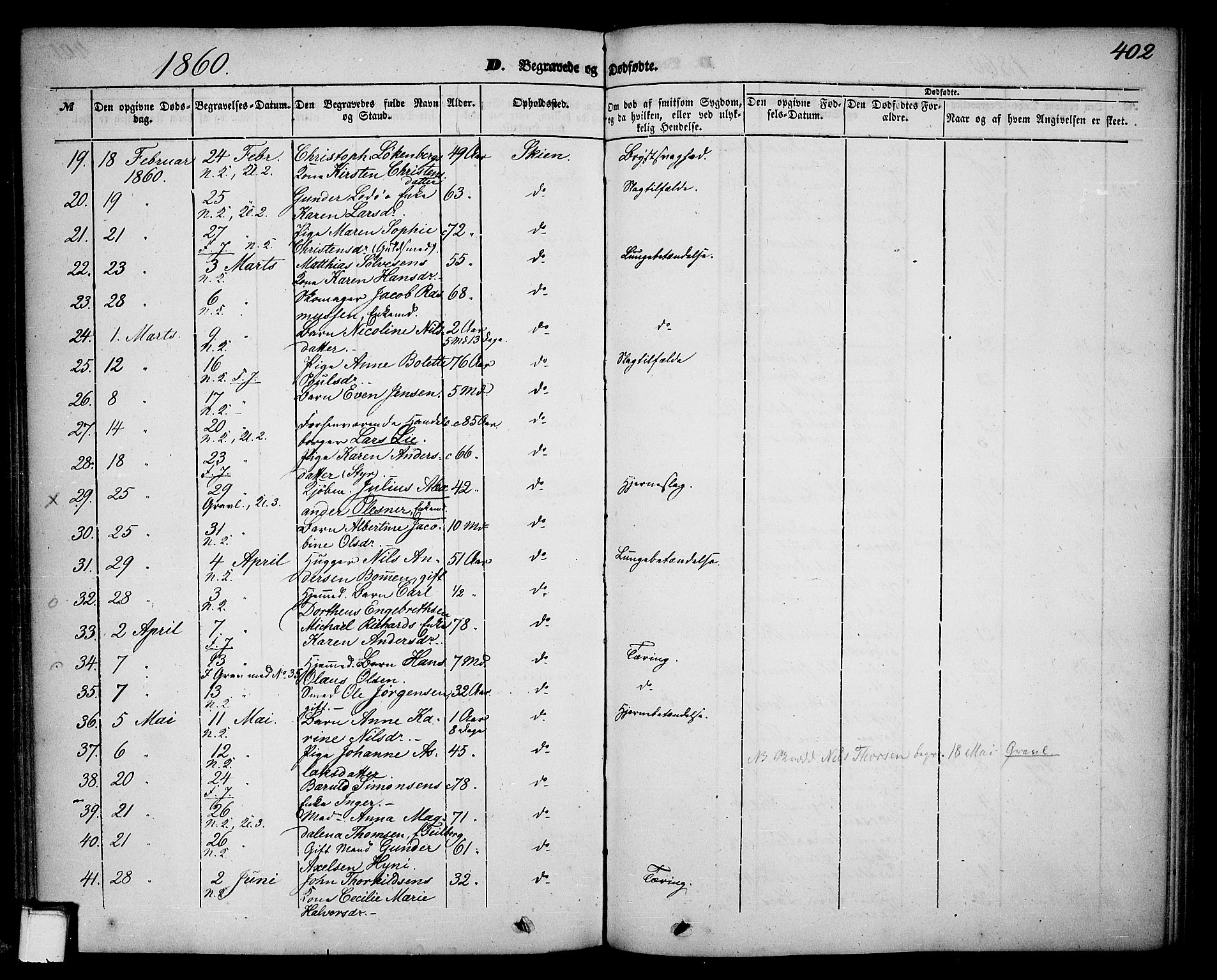 Skien kirkebøker, SAKO/A-302/G/Ga/L0004: Parish register (copy) no. 4, 1843-1867, p. 402