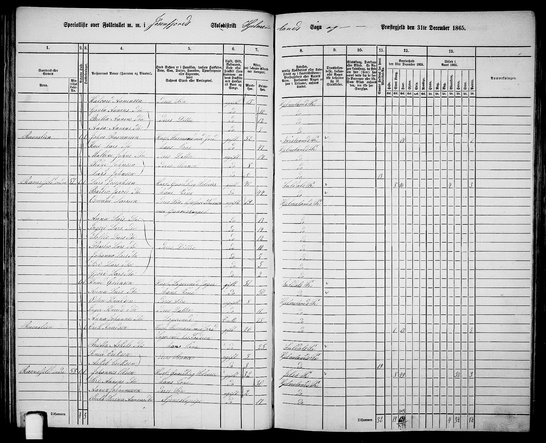 RA, 1865 census for Hjelmeland, 1865, p. 48