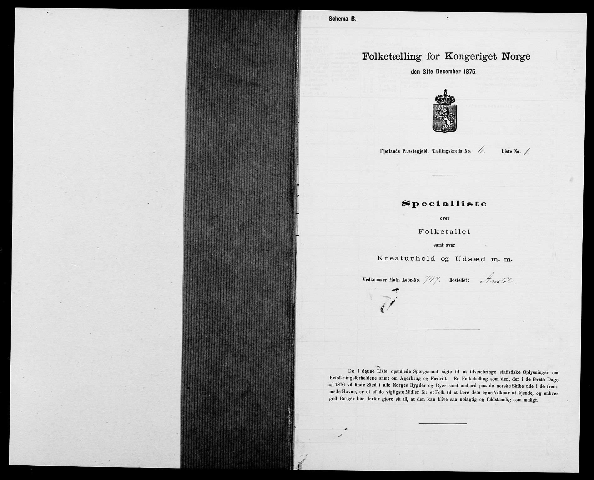 SAK, 1875 census for 1036P Fjotland, 1875, p. 351
