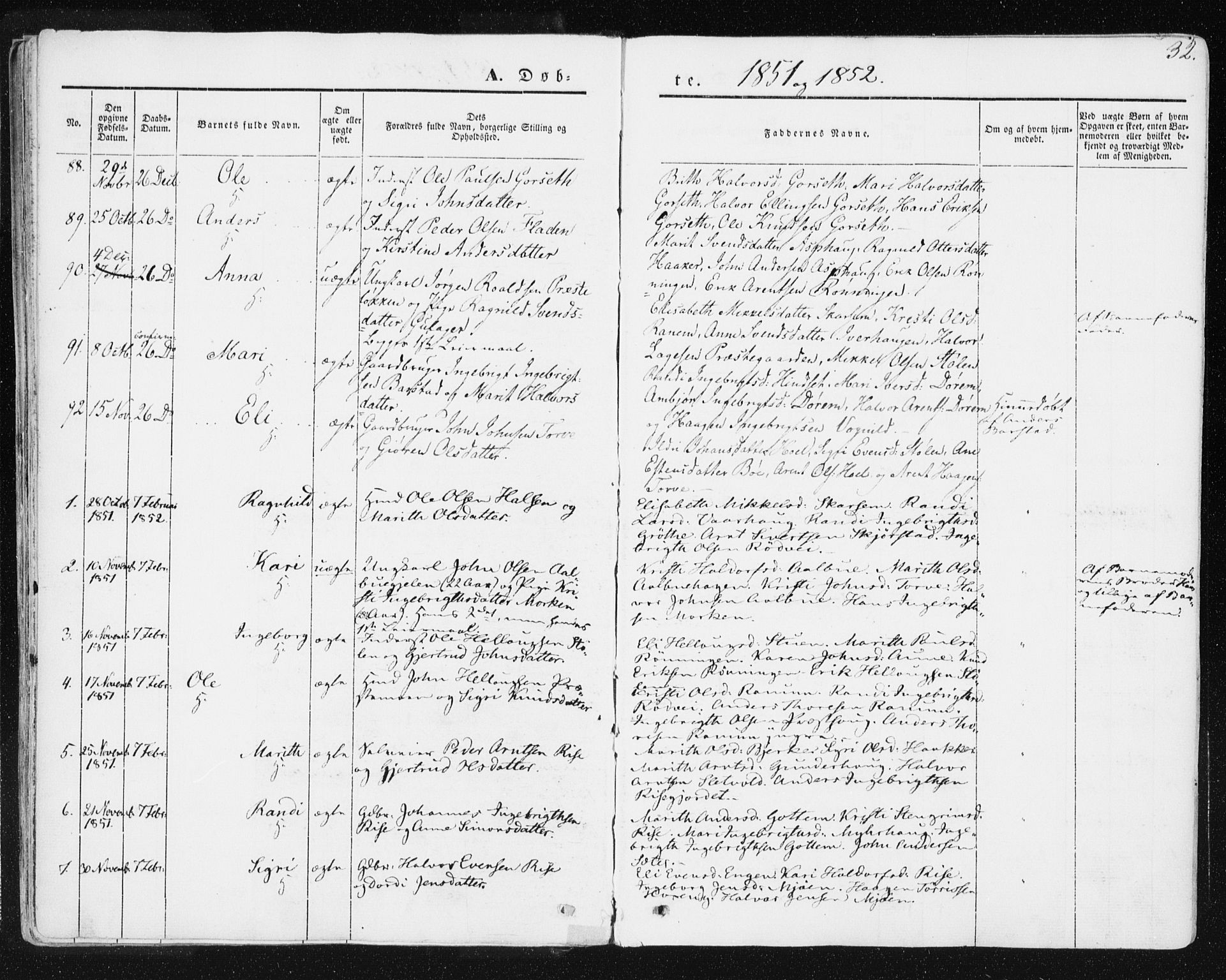 Ministerialprotokoller, klokkerbøker og fødselsregistre - Sør-Trøndelag, SAT/A-1456/678/L0899: Parish register (official) no. 678A08, 1848-1872, p. 32