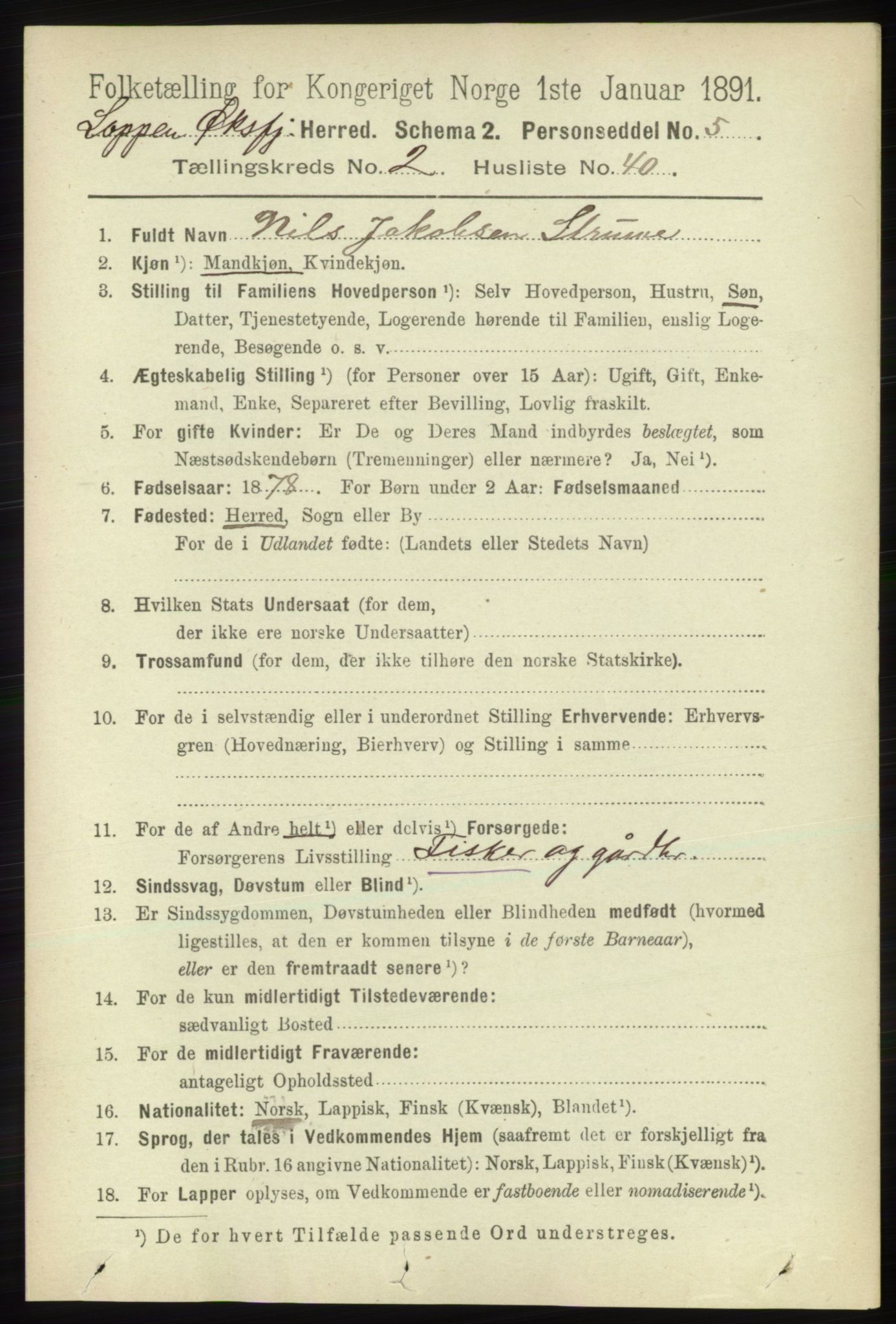 RA, 1891 census for 2014 Loppa, 1891, p. 642