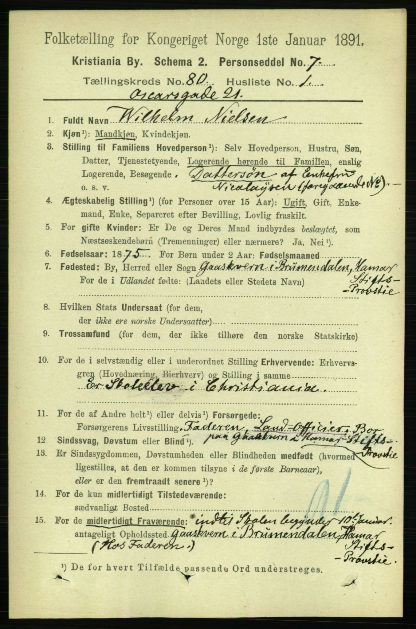 RA, 1891 census for 0301 Kristiania, 1891, p. 41278