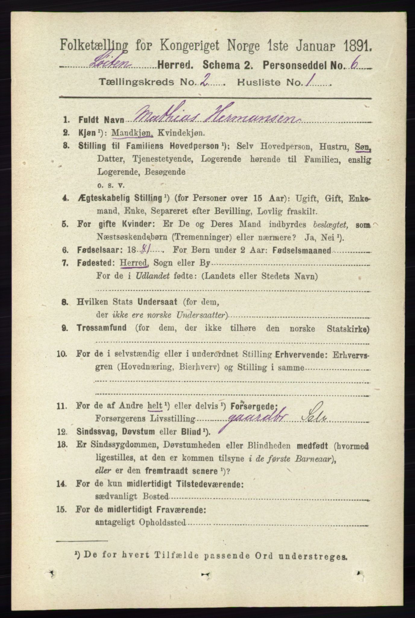 RA, 1891 census for 0415 Løten, 1891, p. 1490