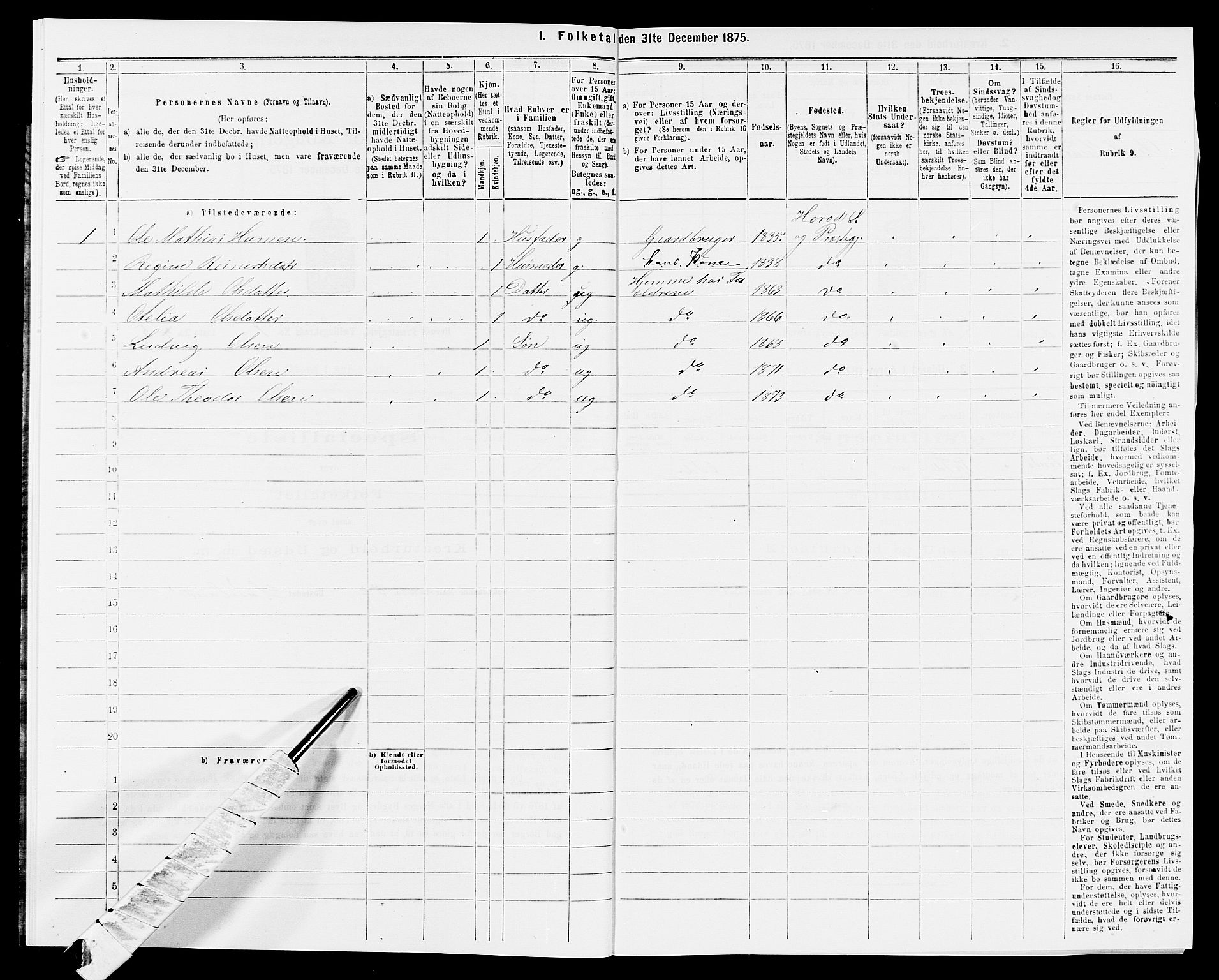 SAK, 1875 census for 1039P Herad, 1875, p. 51