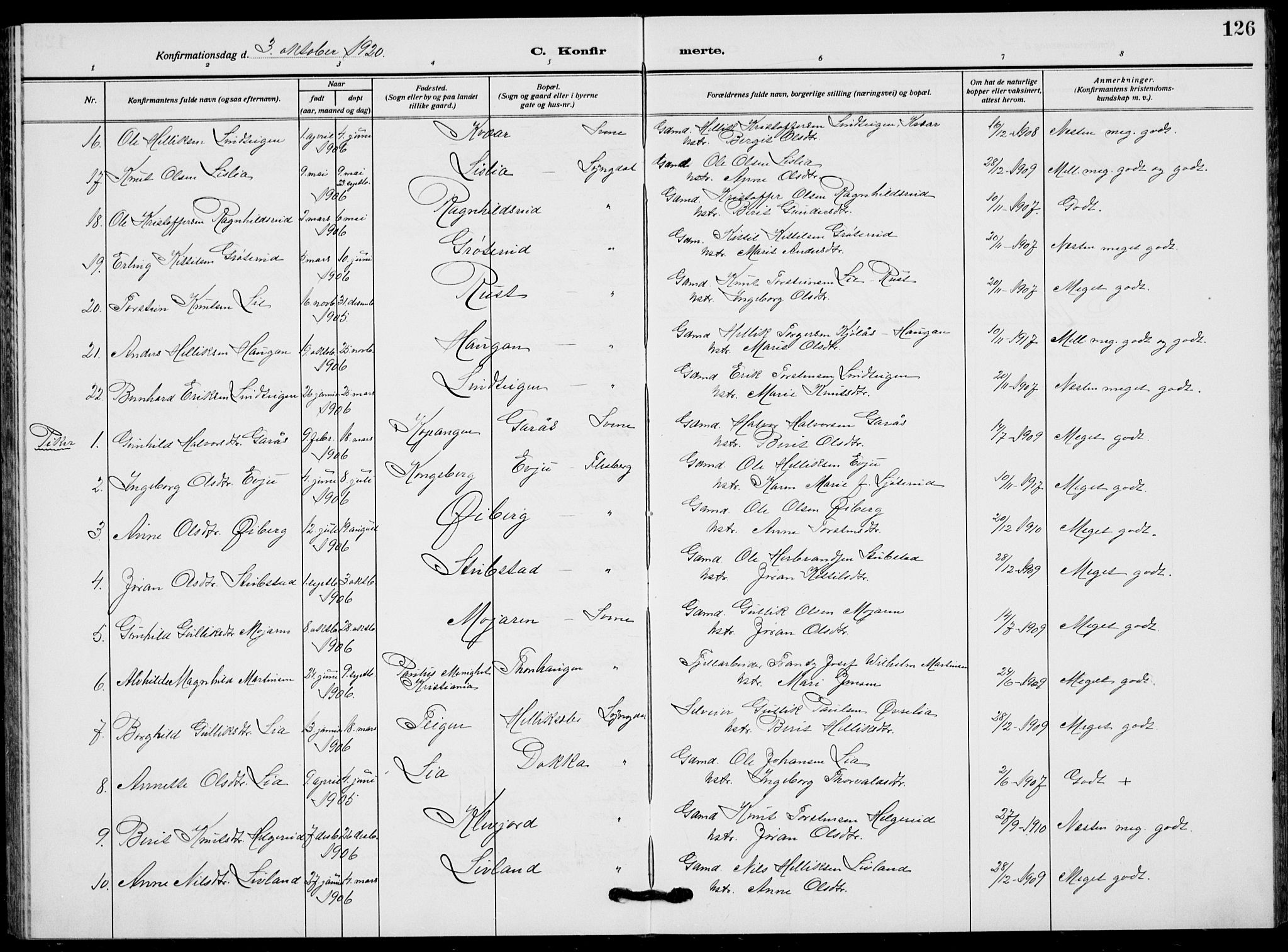 Flesberg kirkebøker, AV/SAKO-A-18/G/Ga/L0006: Parish register (copy) no. I 6, 1909-1924, p. 126