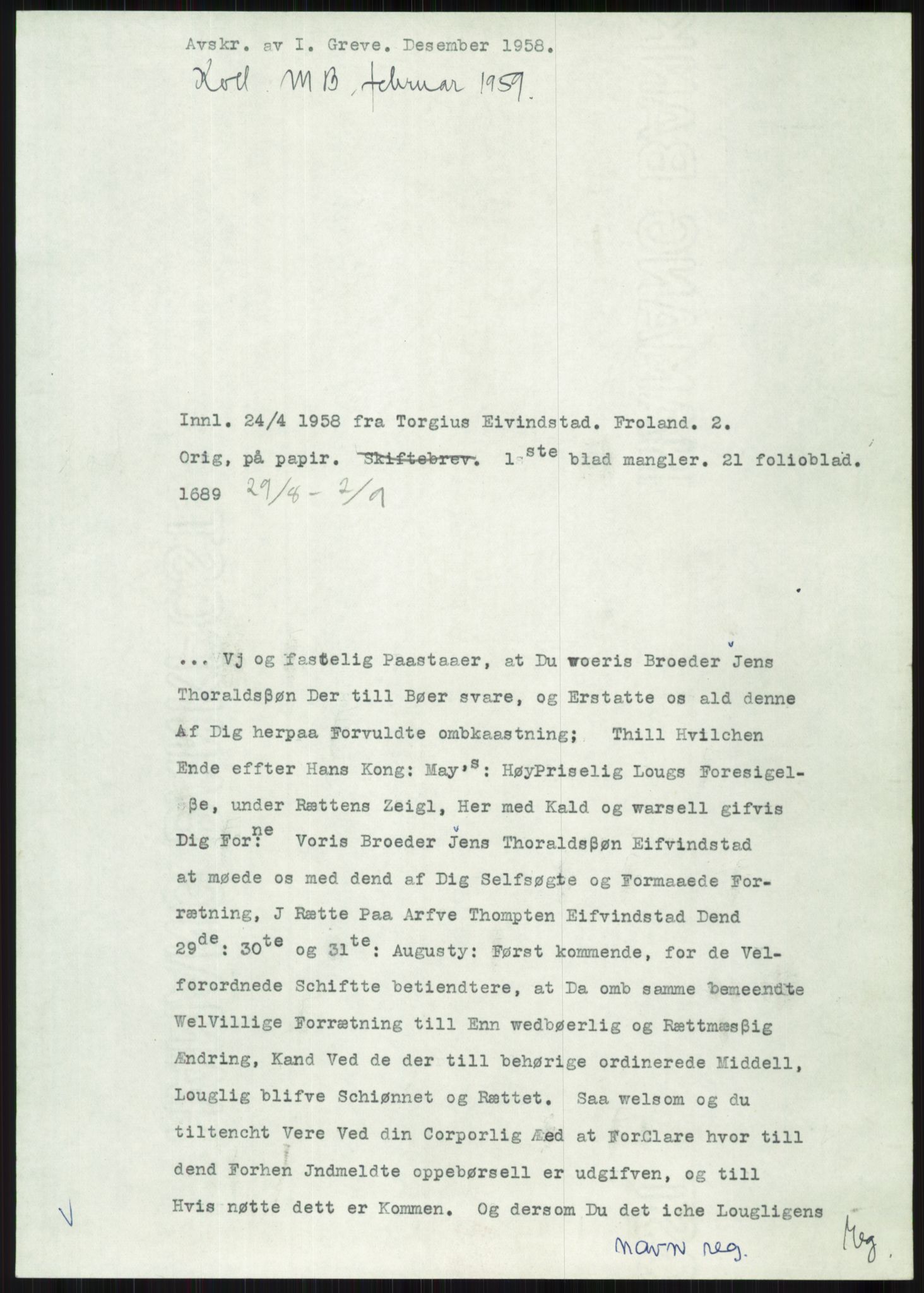 Samlinger til kildeutgivelse, Diplomavskriftsamlingen, AV/RA-EA-4053/H/Ha, p. 1754