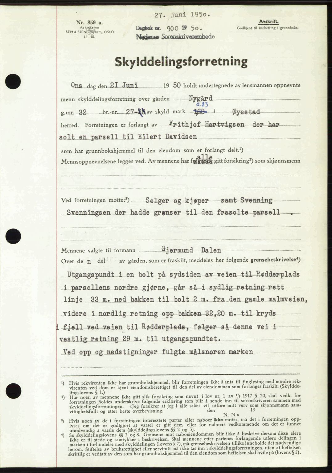 Nedenes sorenskriveri, SAK/1221-0006/G/Gb/Gba/L0062: Mortgage book no. A14, 1949-1950, Diary no: : 900/1950