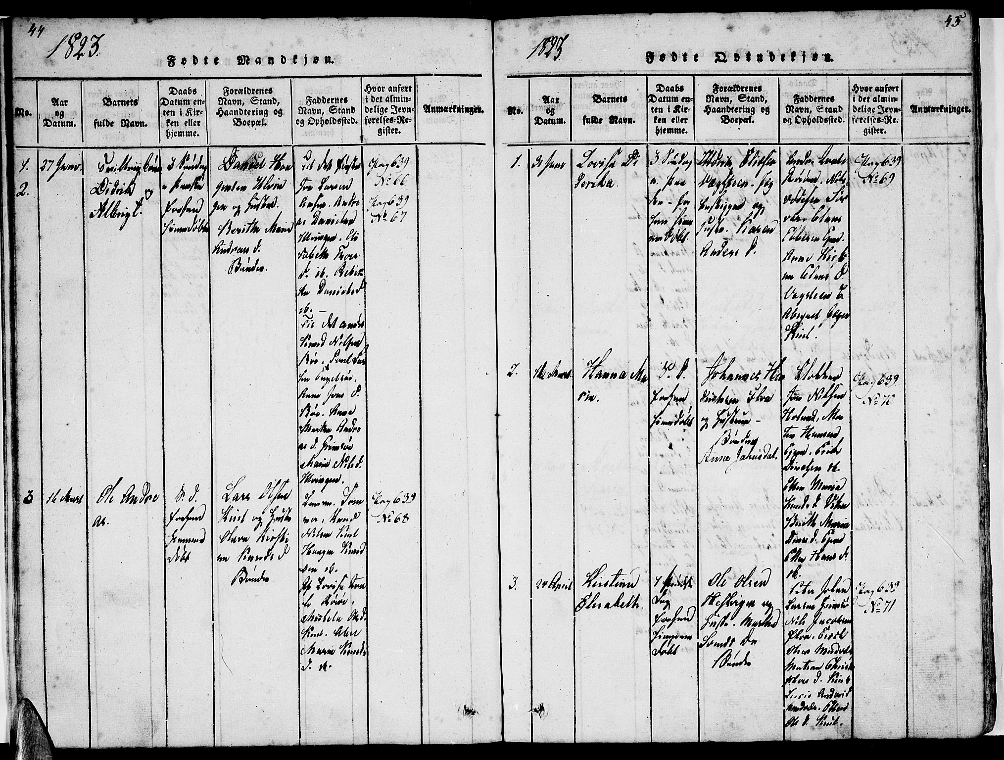 Ministerialprotokoller, klokkerbøker og fødselsregistre - Nordland, AV/SAT-A-1459/816/L0239: Parish register (official) no. 816A05, 1820-1845, p. 44-45