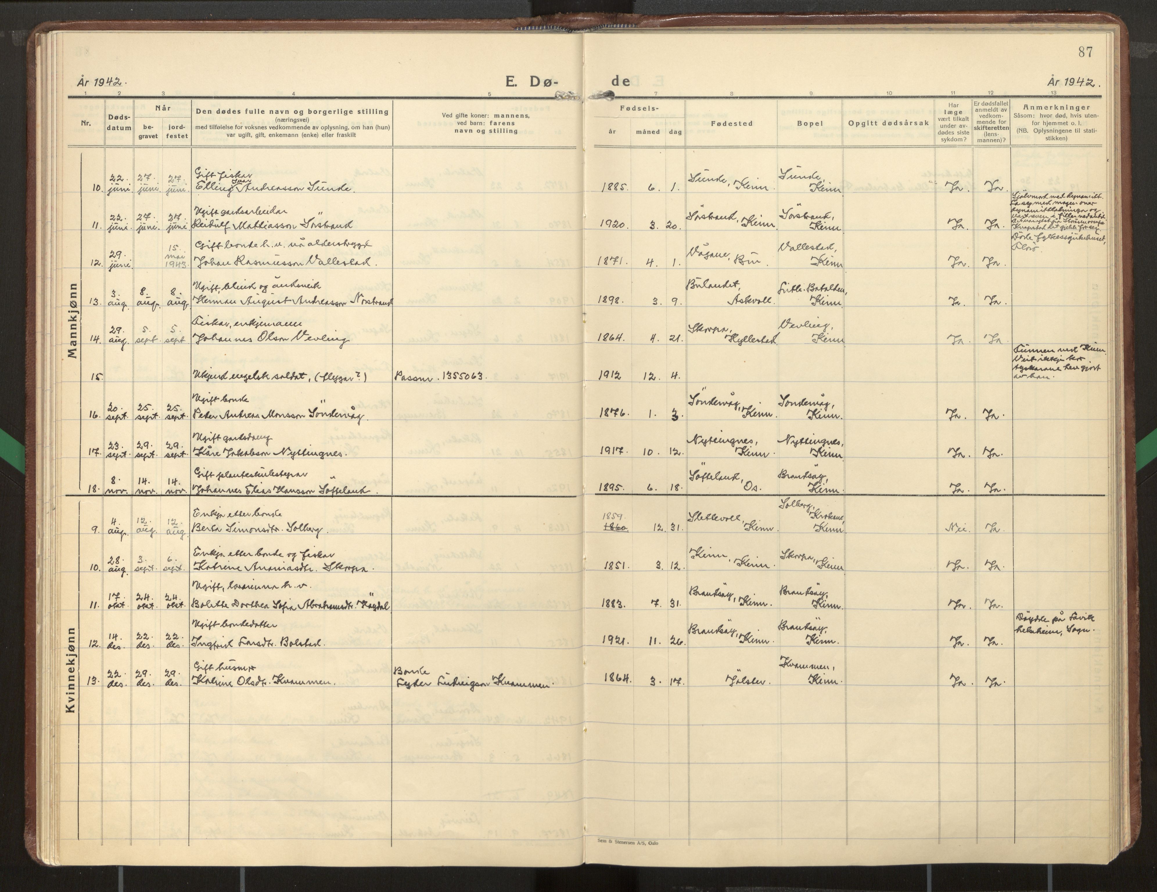 Kinn sokneprestembete, AV/SAB-A-80801/H/Haa/Haab/L0012: Parish register (official) no. B 12, 1937-1968, p. 87