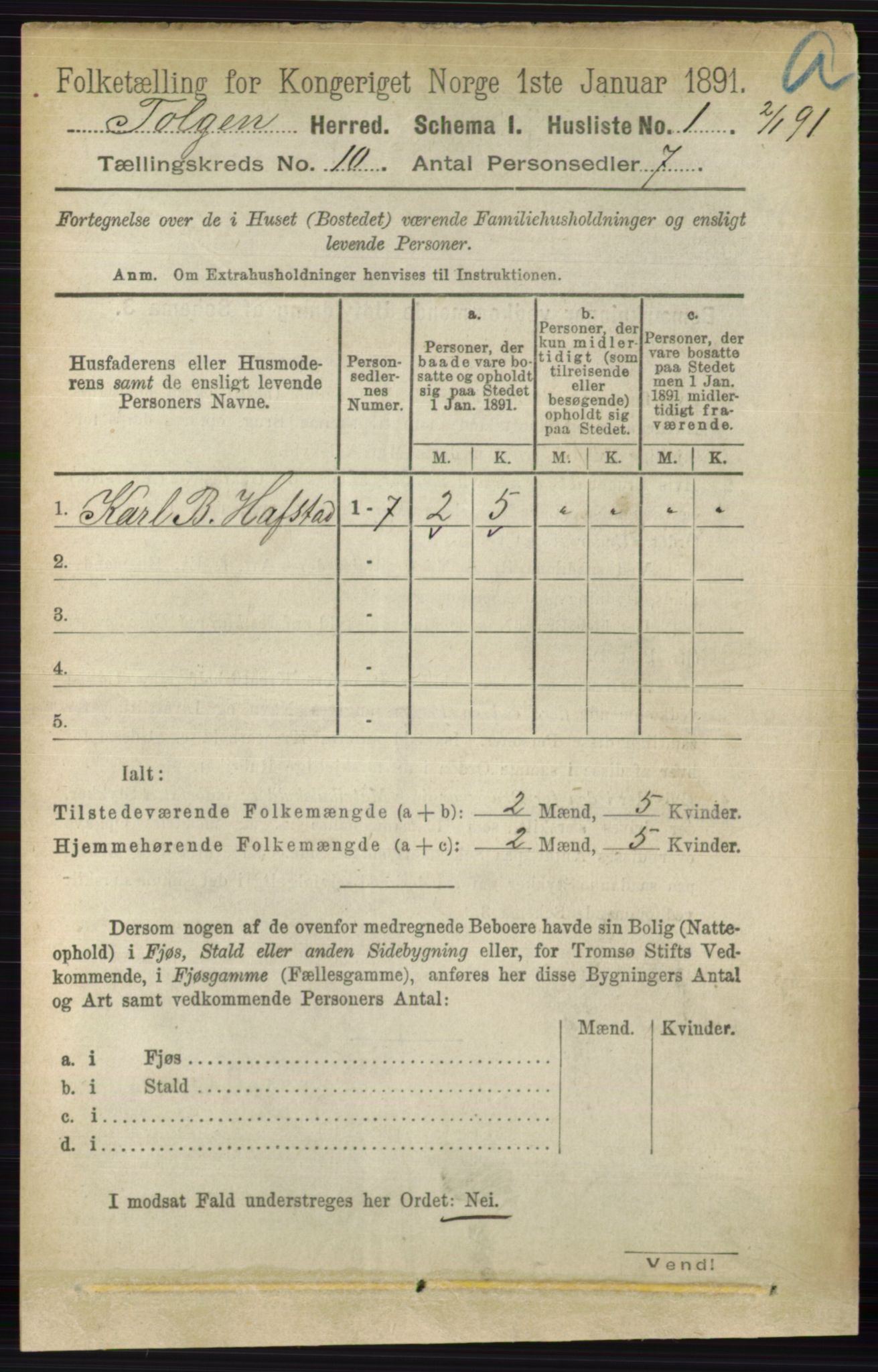 RA, 1891 census for 0436 Tolga, 1891, p. 2623