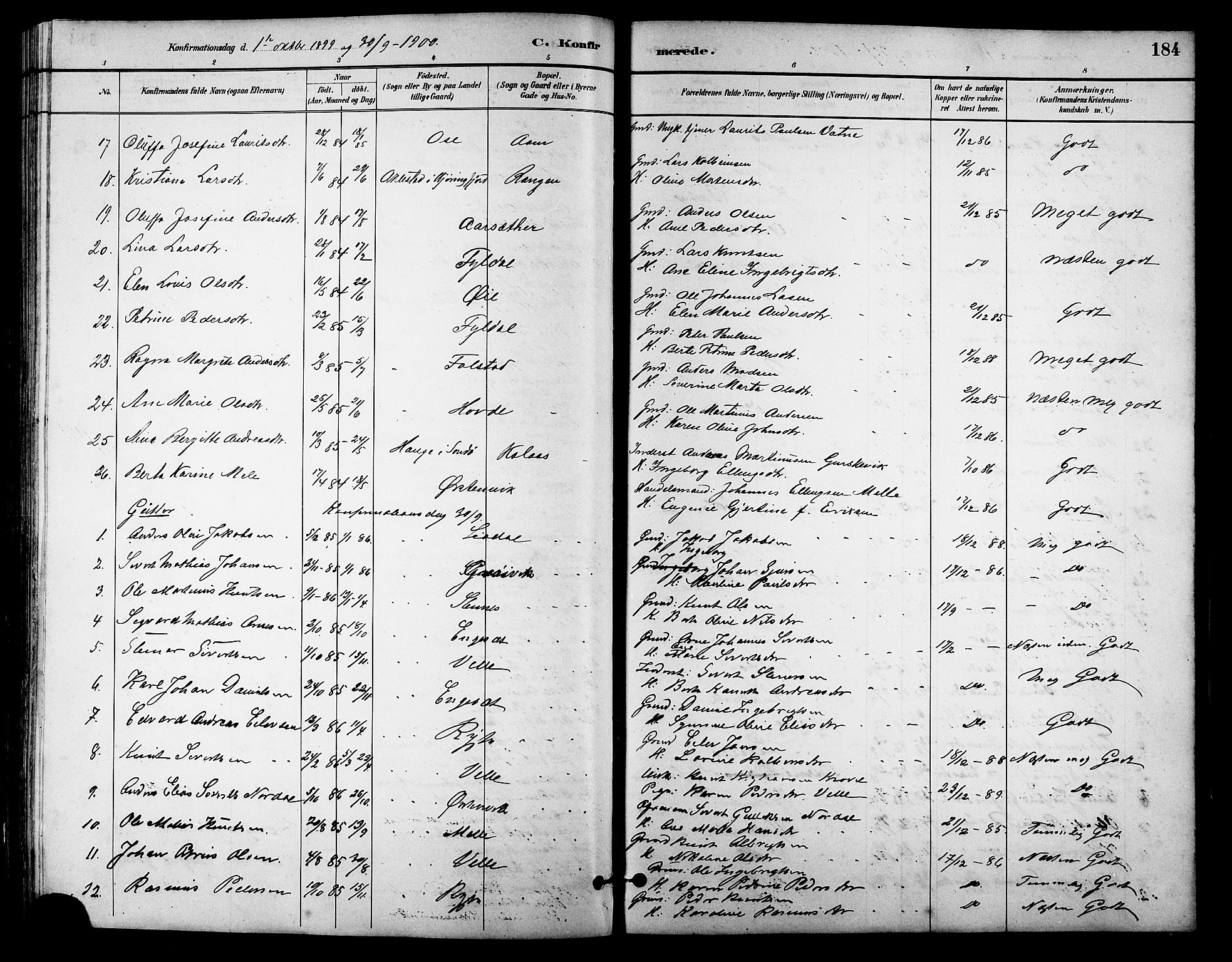 Ministerialprotokoller, klokkerbøker og fødselsregistre - Møre og Romsdal, SAT/A-1454/513/L0189: Parish register (copy) no. 513C03, 1883-1904, p. 184