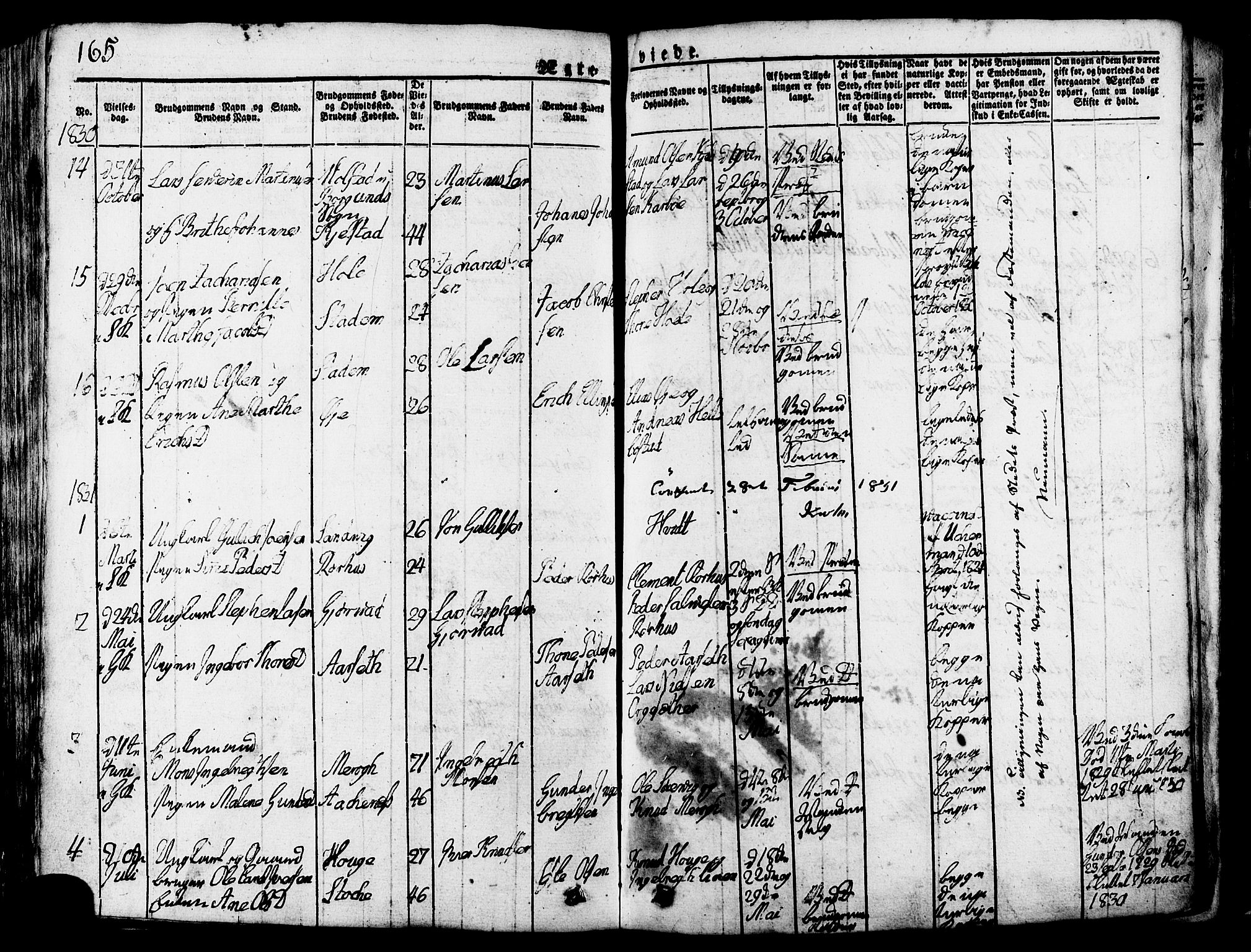 Ministerialprotokoller, klokkerbøker og fødselsregistre - Møre og Romsdal, SAT/A-1454/517/L0221: Parish register (official) no. 517A01, 1827-1858, p. 165