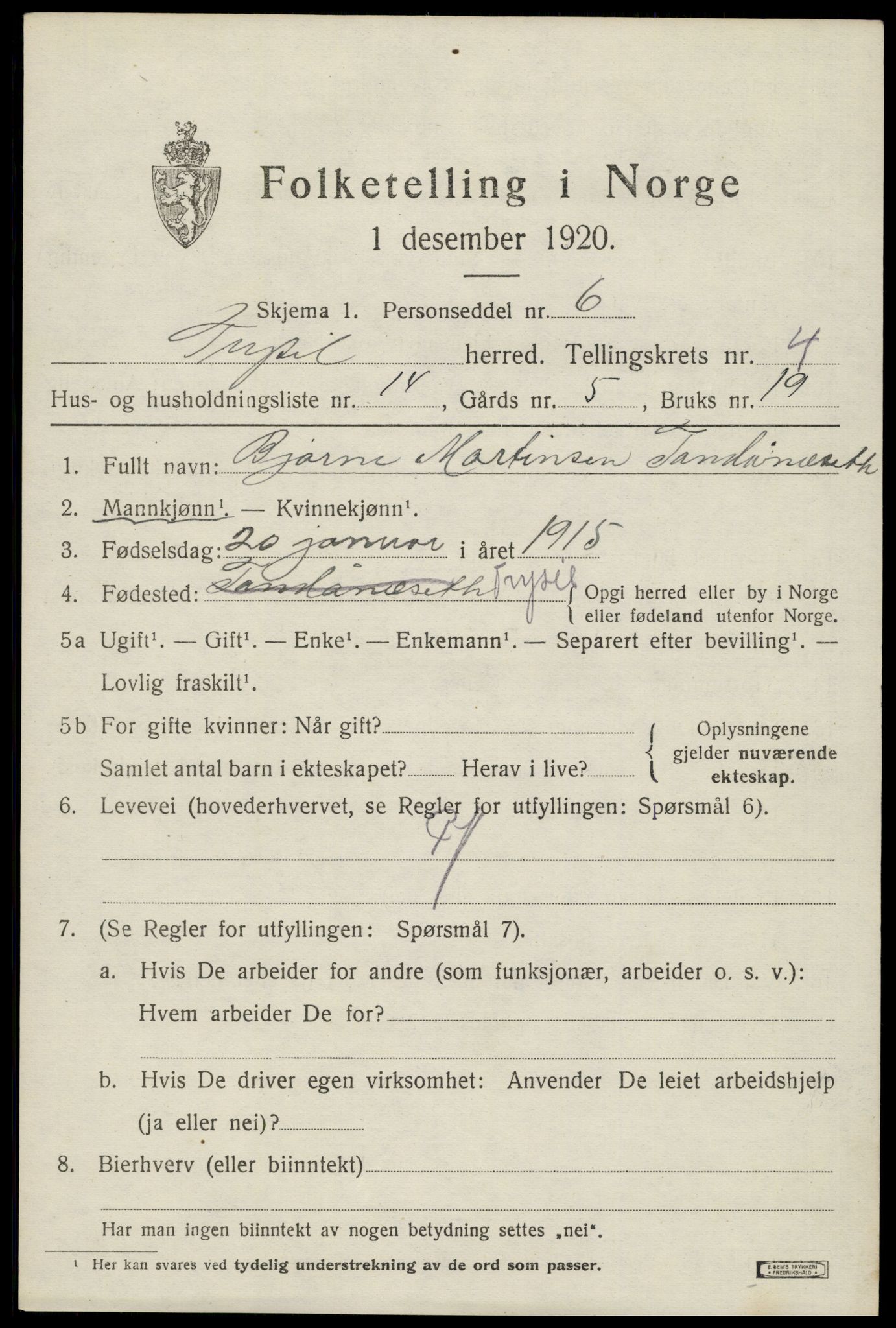 SAH, 1920 census for Trysil, 1920, p. 4273