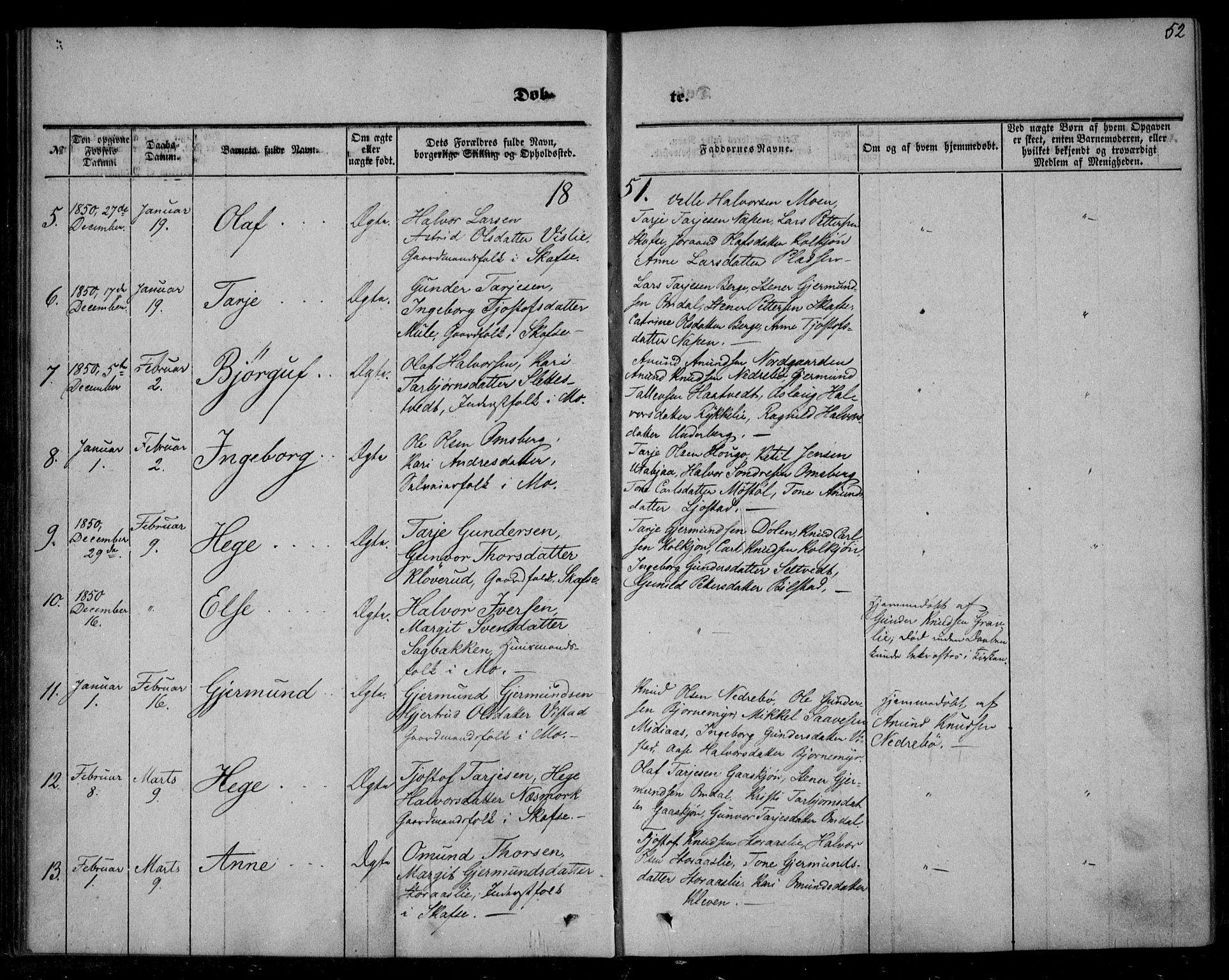 Mo kirkebøker, AV/SAKO-A-286/F/Fa/L0005: Parish register (official) no. I 5, 1844-1864, p. 52