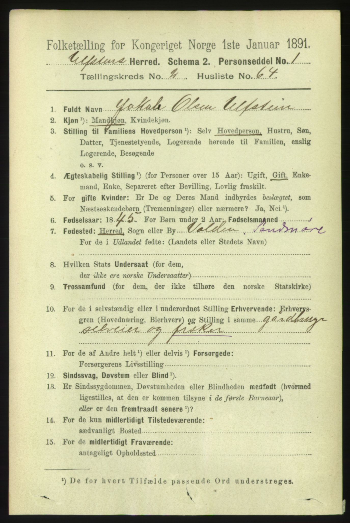 RA, 1891 census for 1516 Ulstein, 1891, p. 724