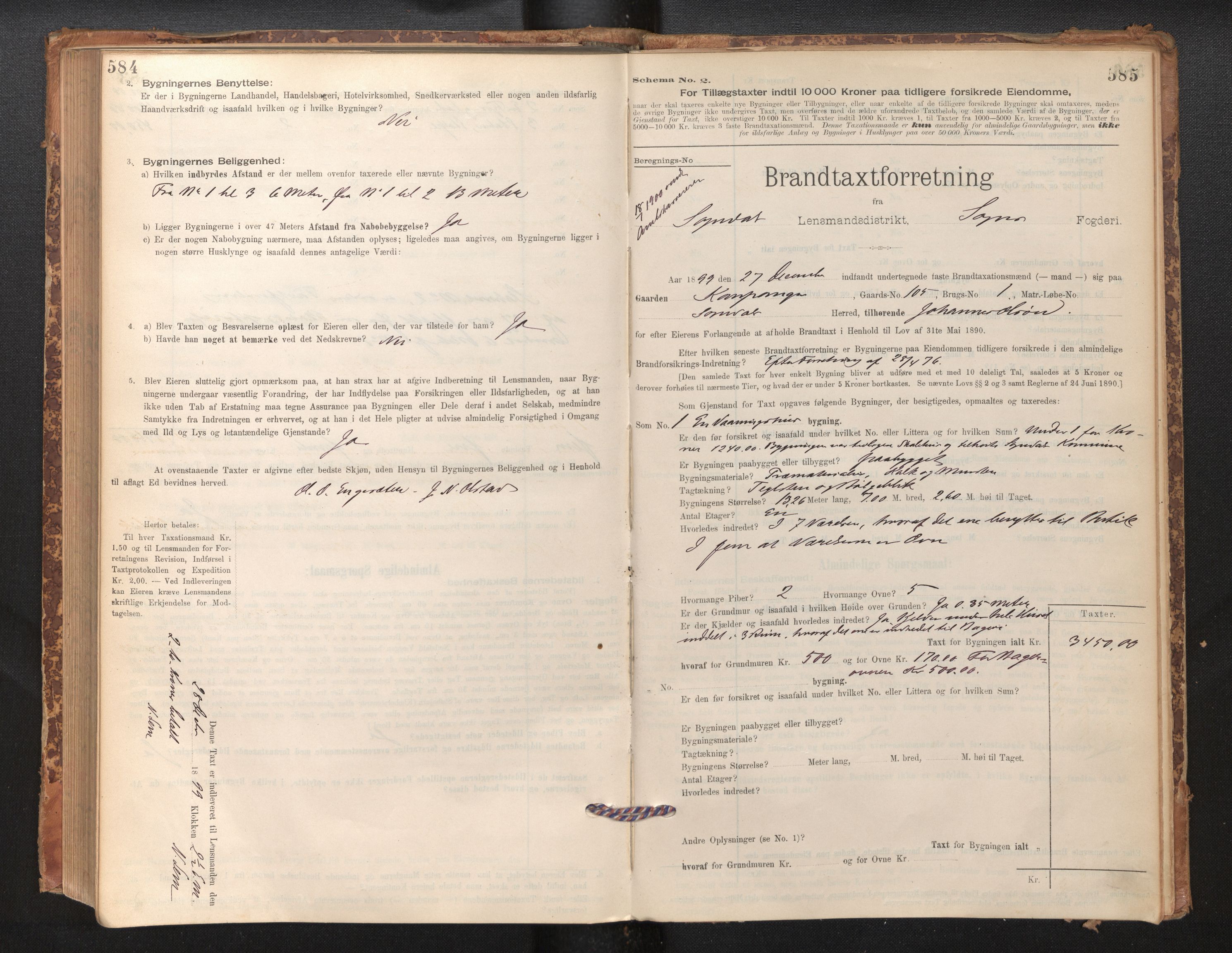 Lensmannen i Sogndal, SAB/A-29901/0012/L0008: Branntakstprotokoll, skjematakst, 1895-1906, p. 584-585