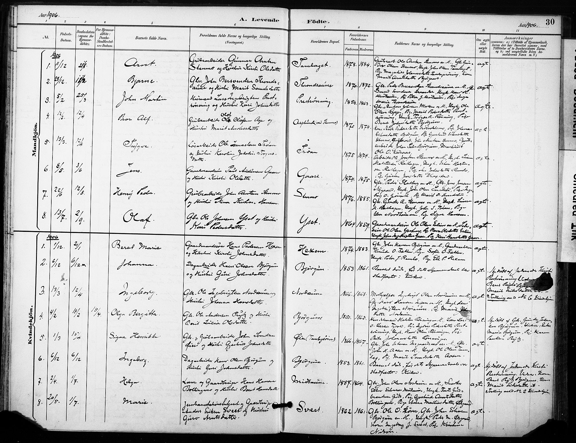 Ministerialprotokoller, klokkerbøker og fødselsregistre - Sør-Trøndelag, SAT/A-1456/685/L0973: Parish register (official) no. 685A10, 1891-1907, p. 30