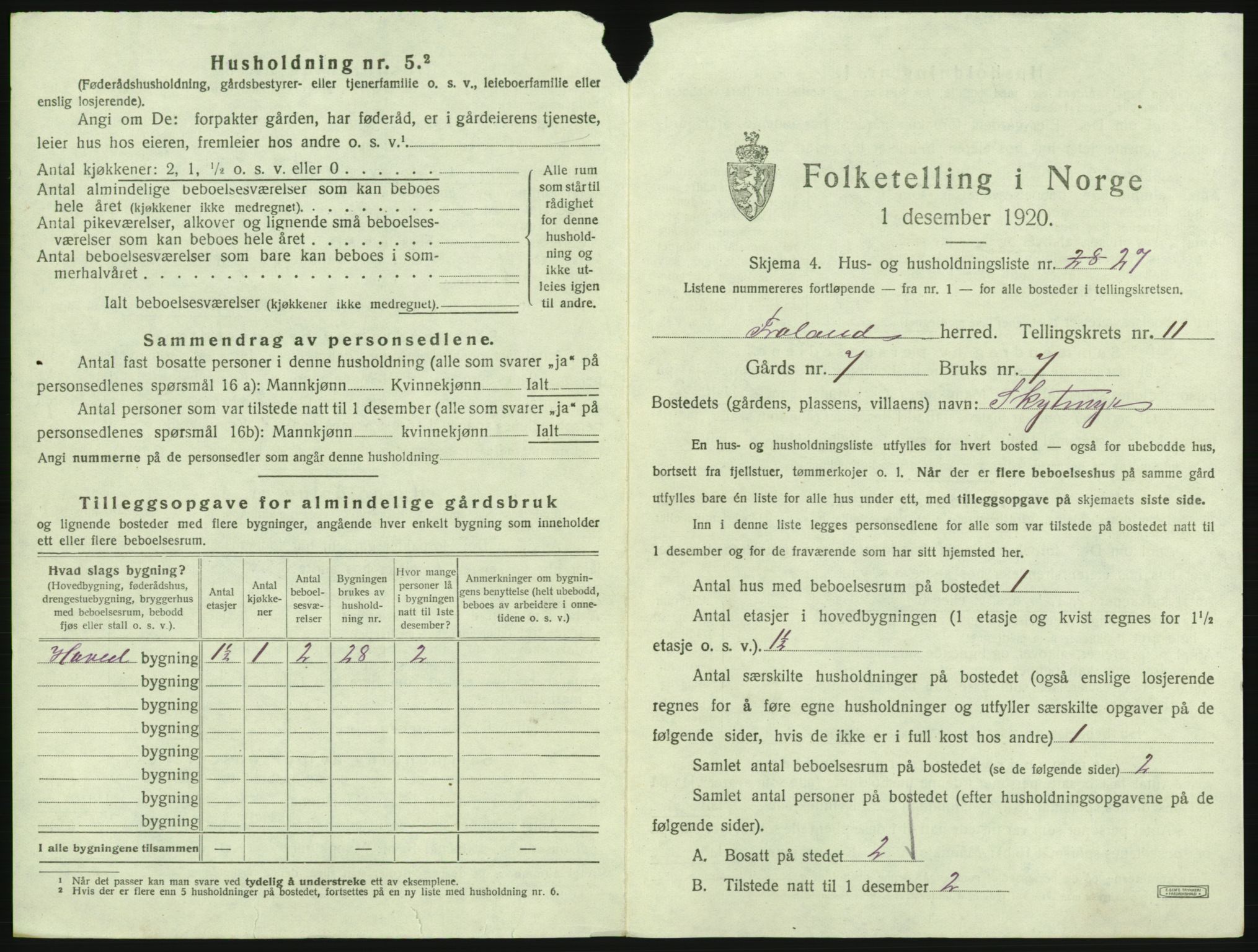 SAK, 1920 census for Froland, 1920, p. 953