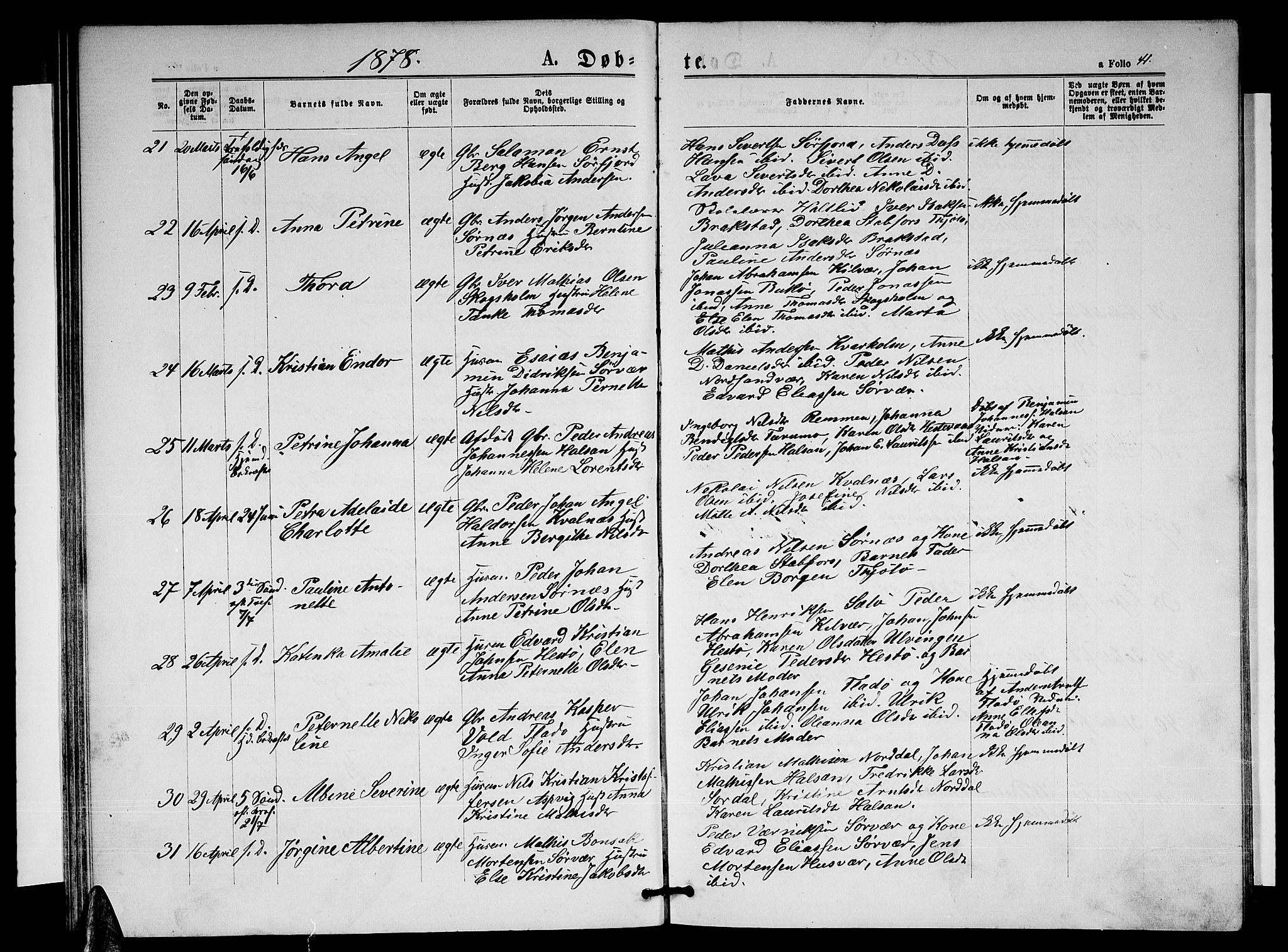 Ministerialprotokoller, klokkerbøker og fødselsregistre - Nordland, SAT/A-1459/817/L0267: Parish register (copy) no. 817C02, 1870-1883, p. 41