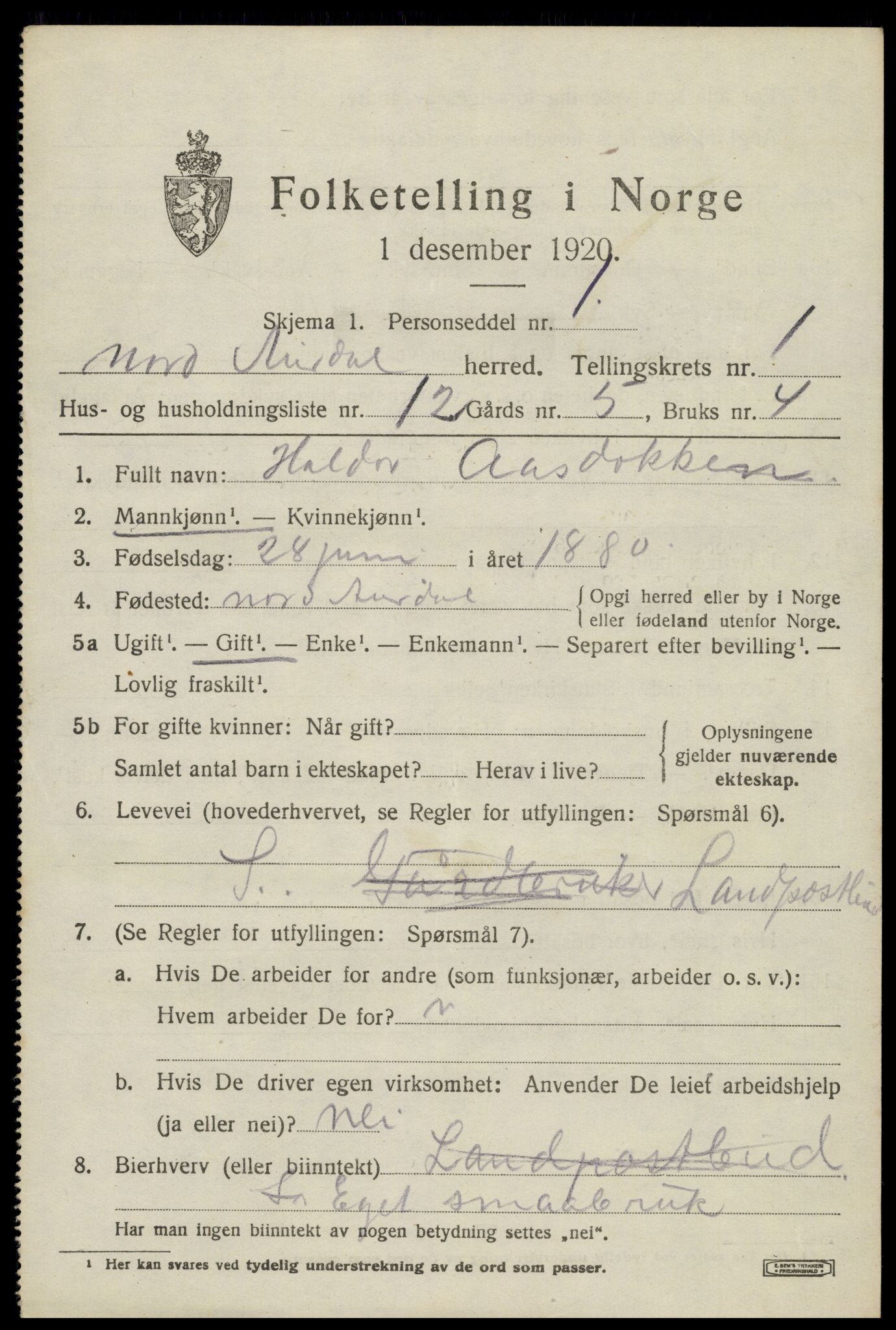 SAH, 1920 census for Nord-Aurdal, 1920, p. 2026